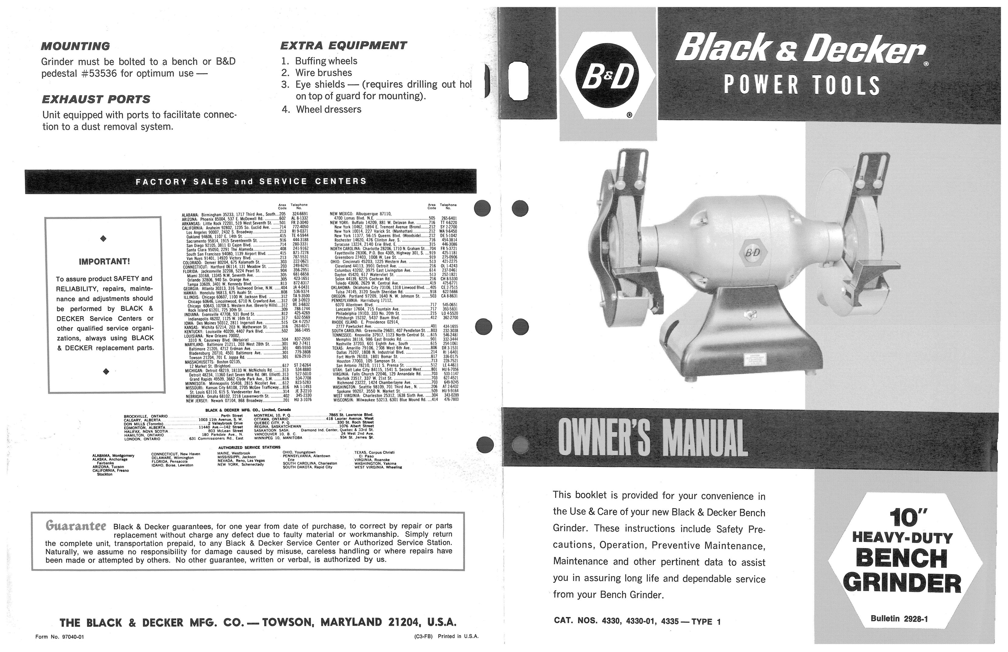 Black & Decker 4330 Grinder User Manual