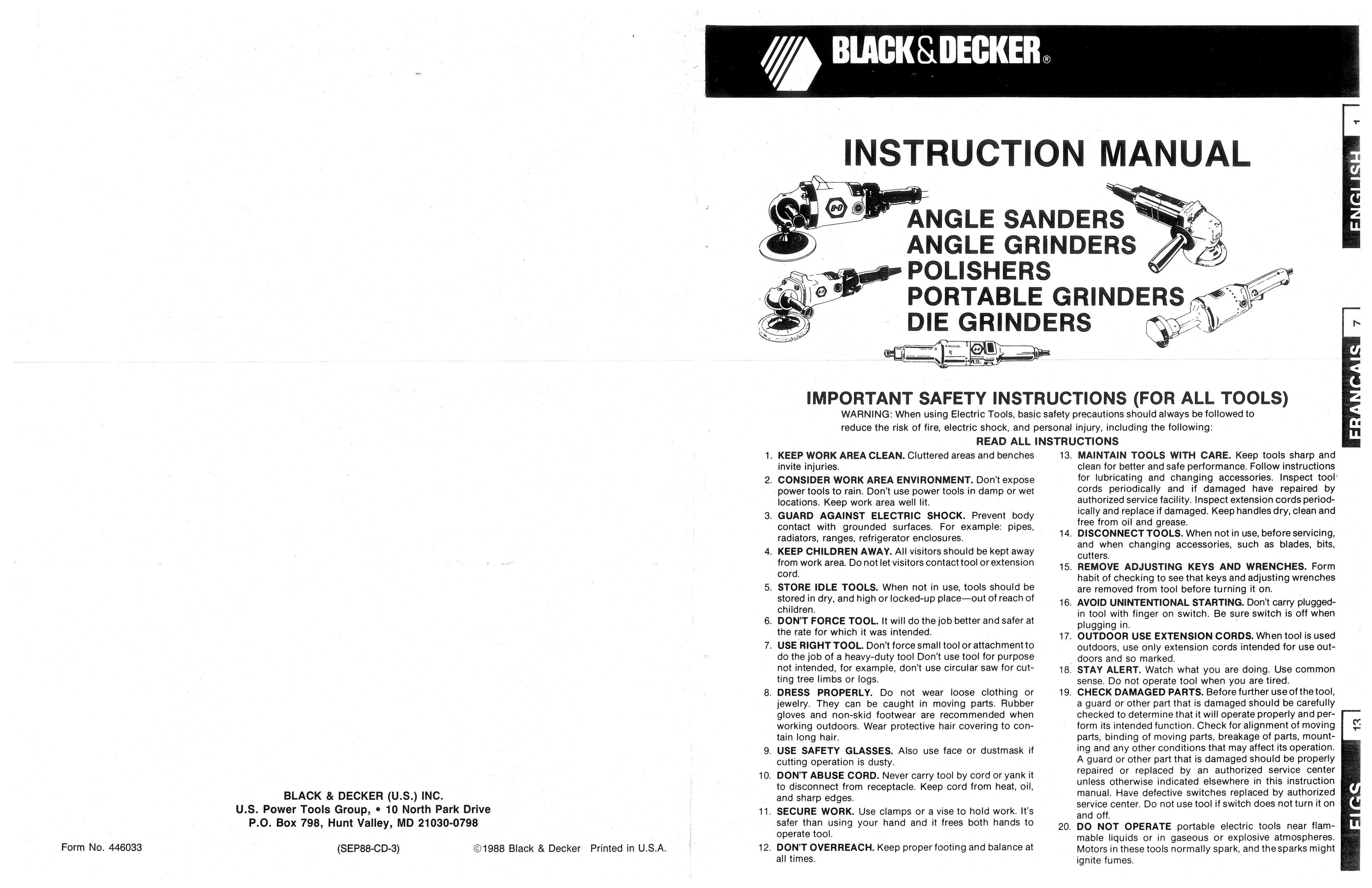 Black & Decker 446033 Grinder User Manual