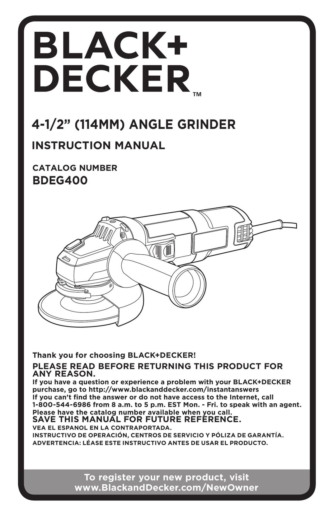 Black & Decker BDEG400 Grinder User Manual