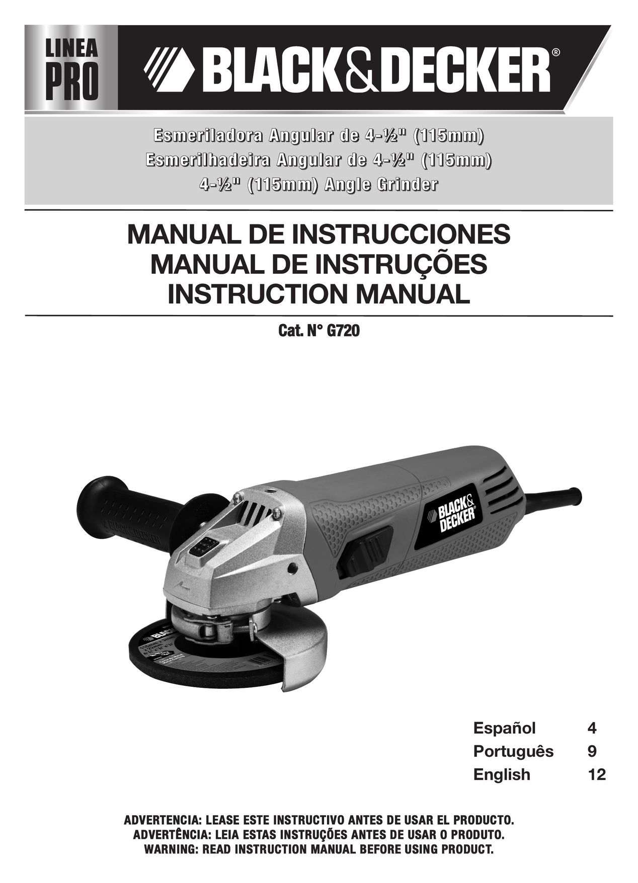 Black & Decker G720 Grinder User Manual