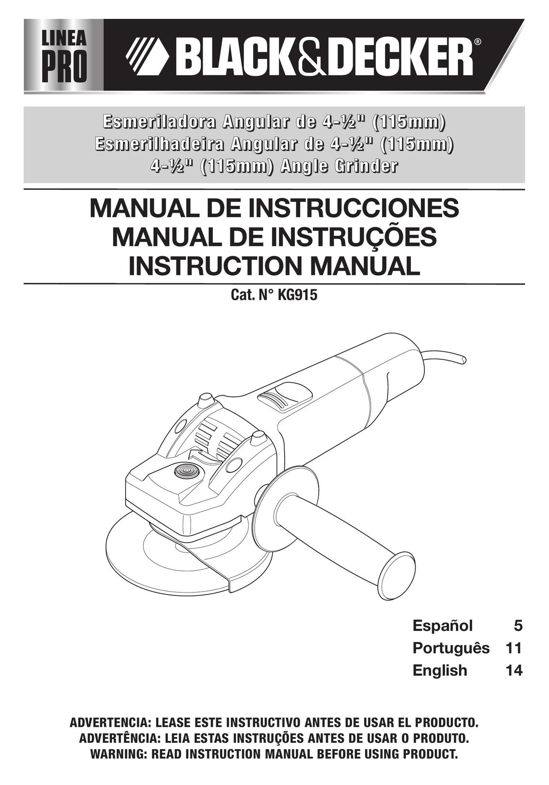 Black & Decker KG915 Grinder User Manual