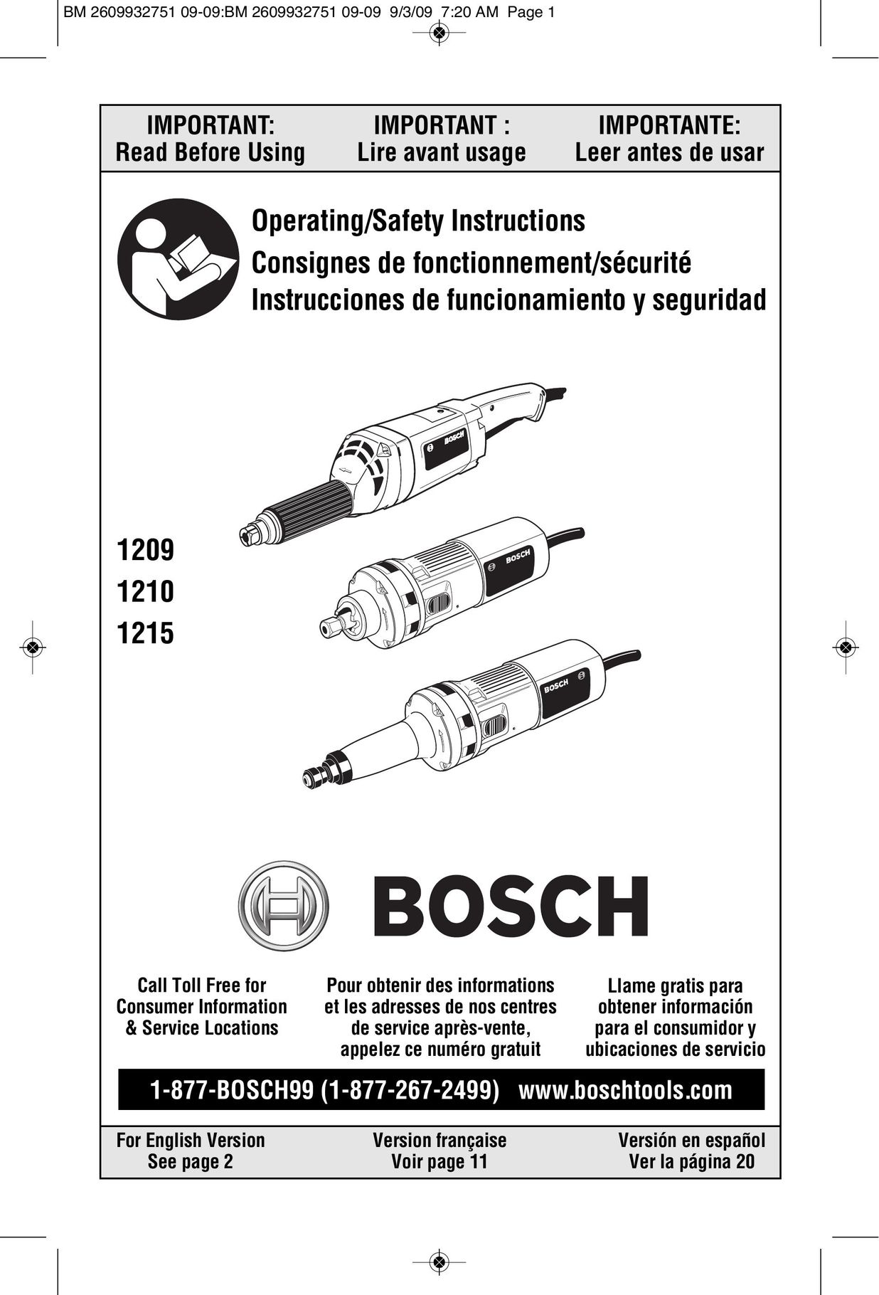 Bosch Power Tools 1209 Grinder User Manual