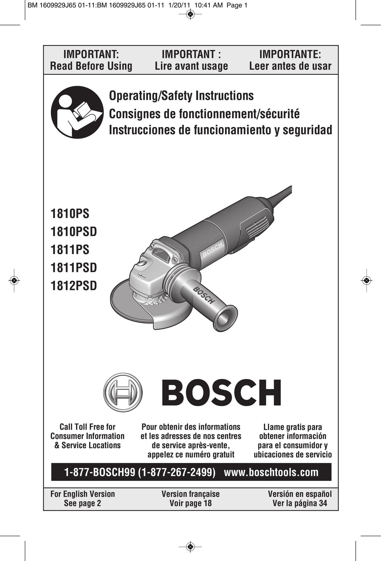 Bosch Power Tools 1810PSD Grinder User Manual
