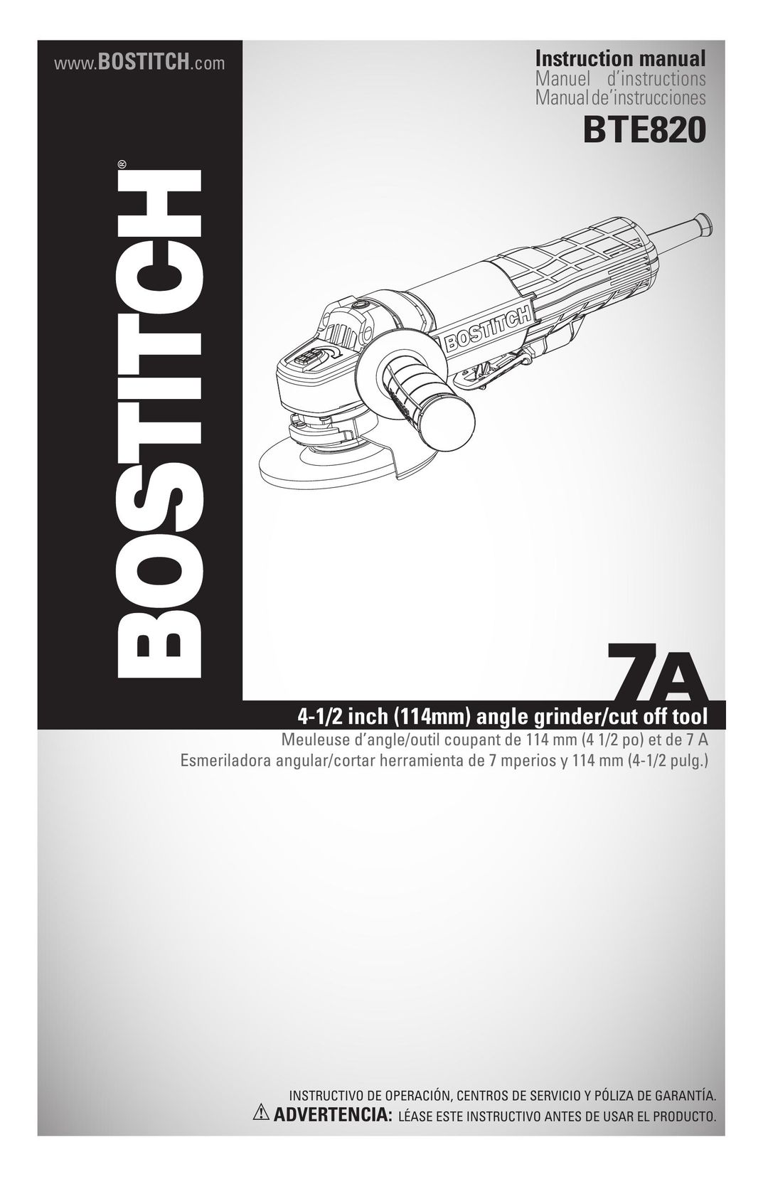 Bostitch BTE820K Grinder User Manual