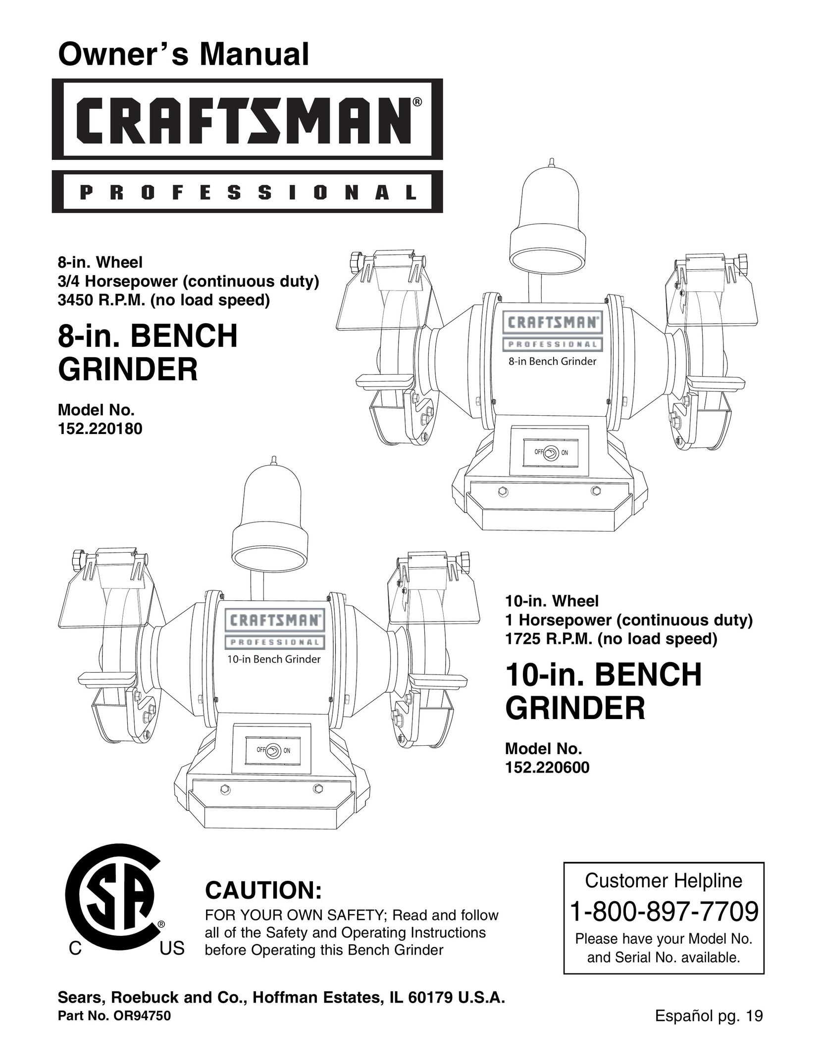 Craftsman 152.22018 Grinder User Manual