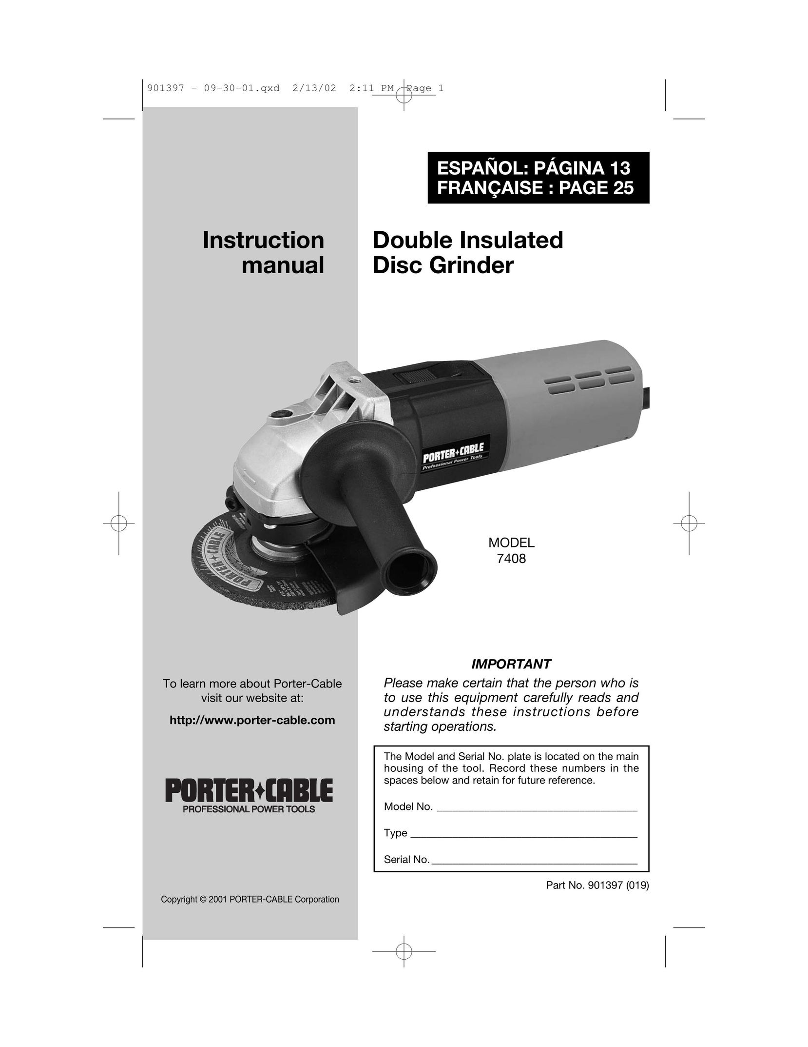 DeWalt 7408 Grinder User Manual