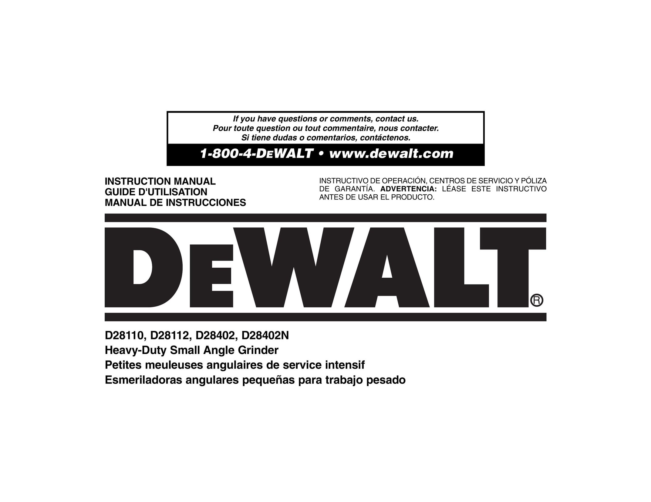 DeWalt D28402N Grinder User Manual