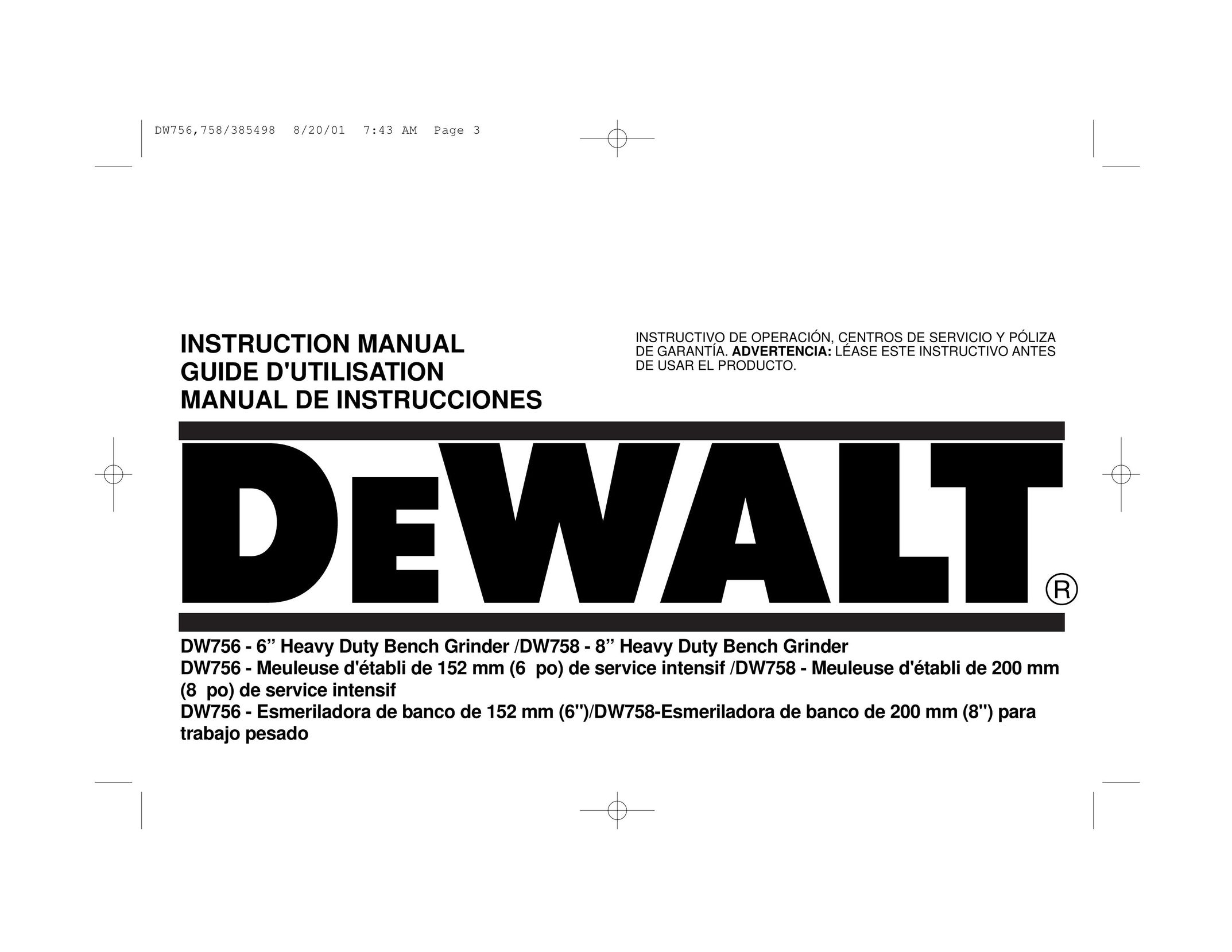 DeWalt DW756 Grinder User Manual