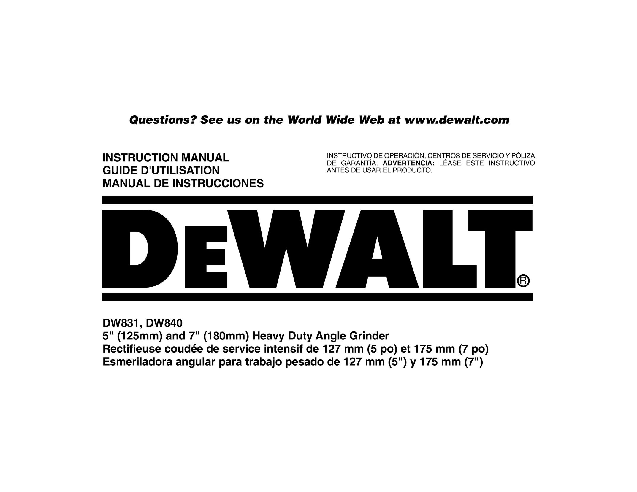 DeWalt DW840K Grinder User Manual