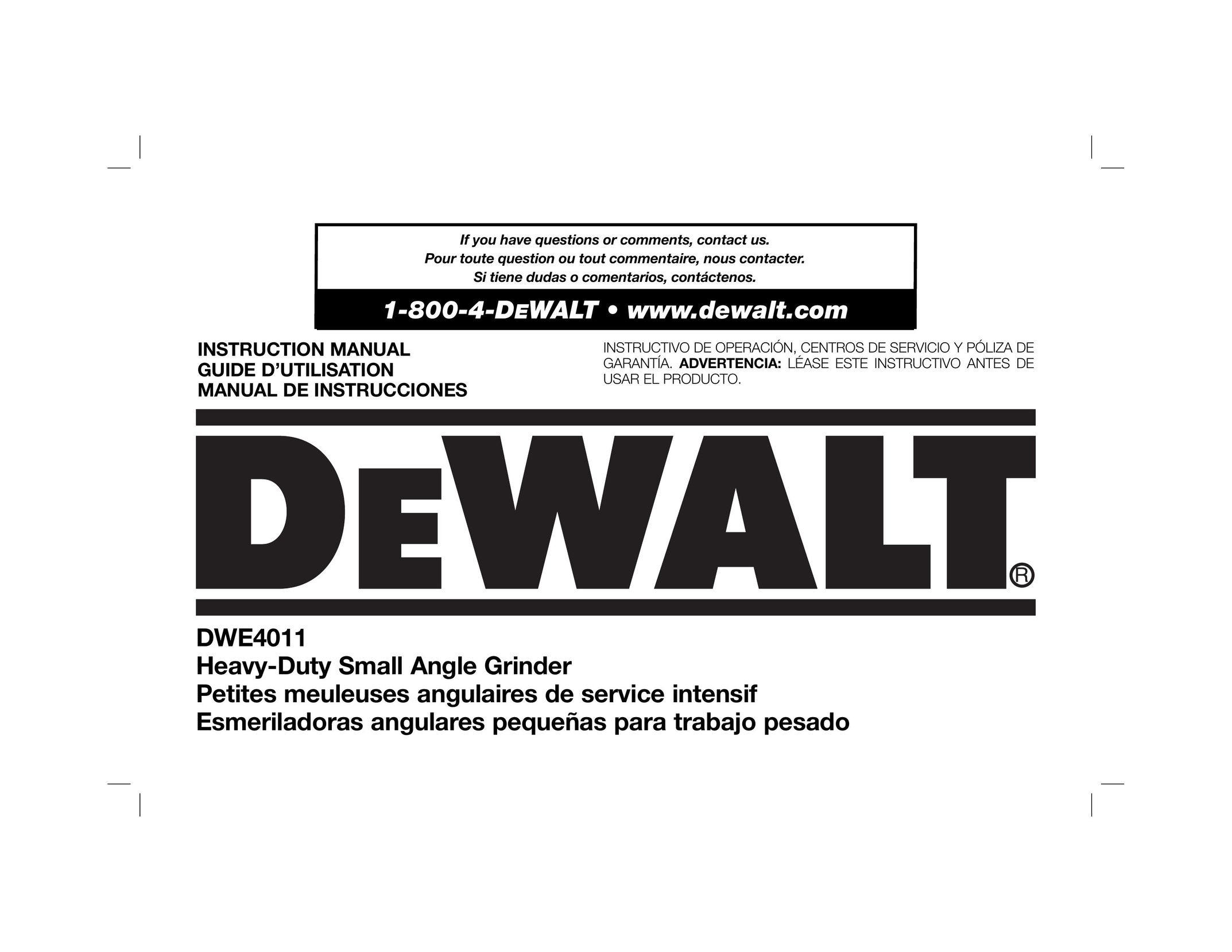 DeWalt DWE4011 Grinder User Manual
