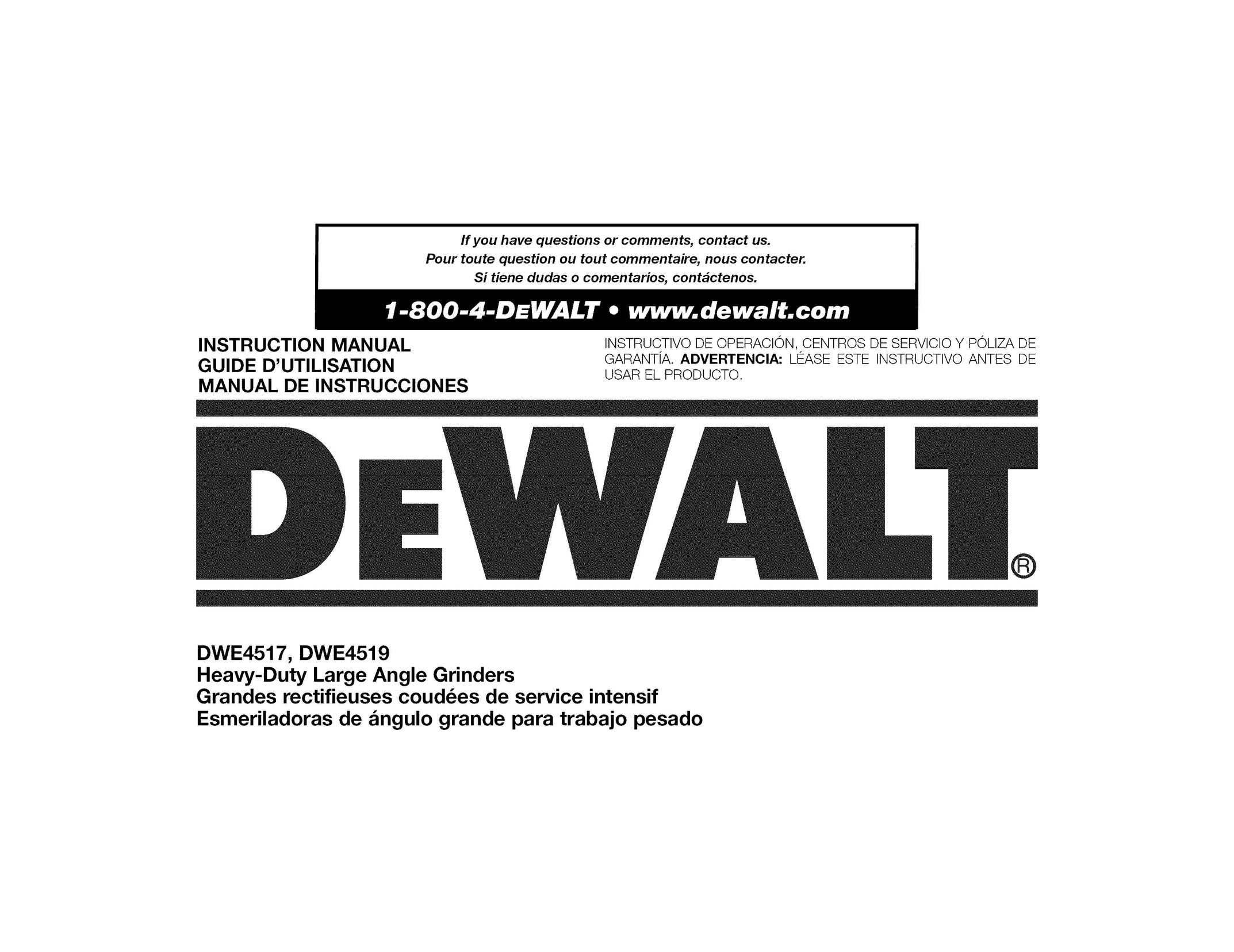 DeWalt DWE4517 Grinder User Manual