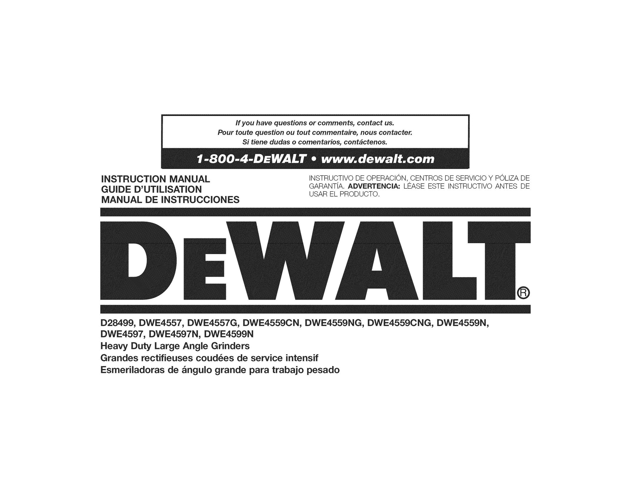 DeWalt DWE4559CN Grinder User Manual