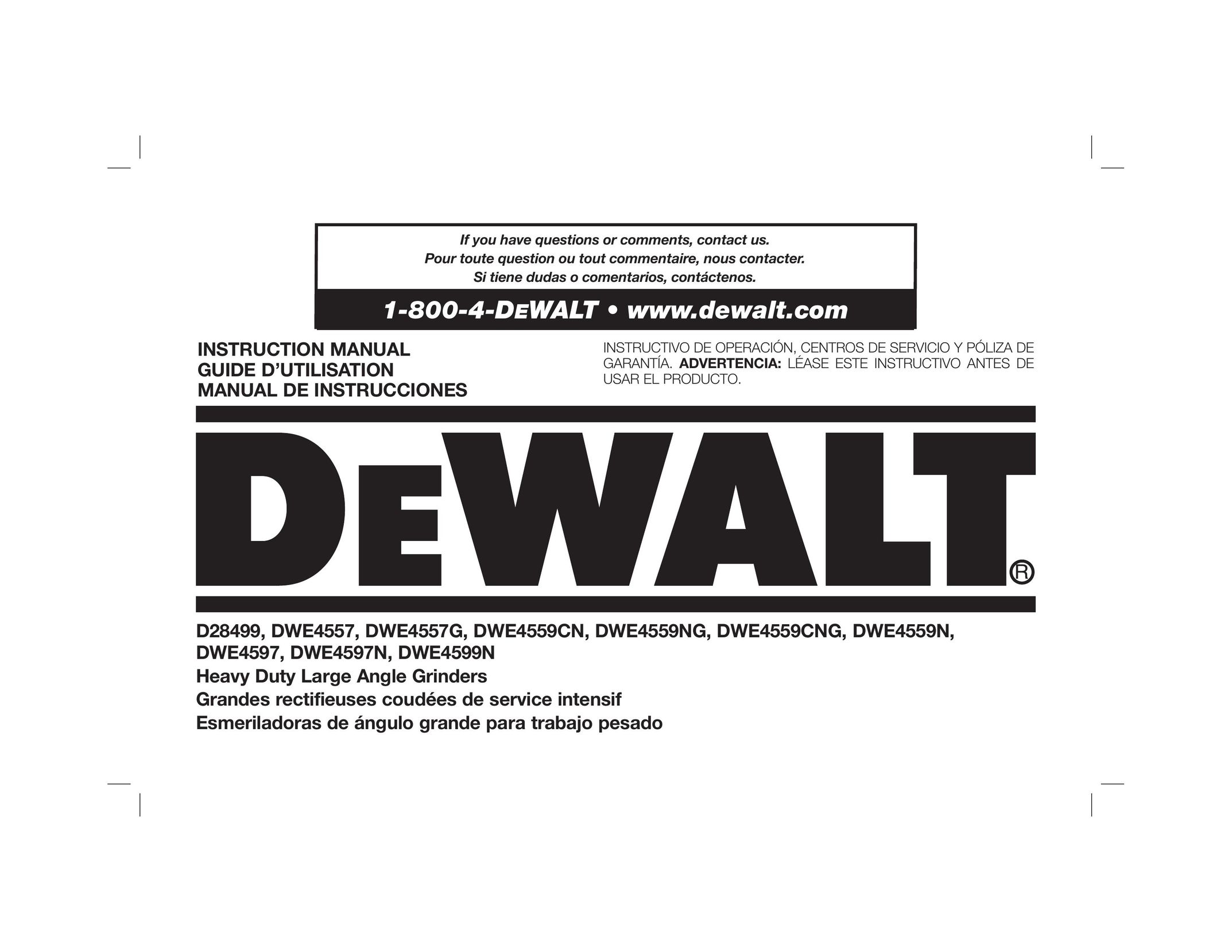 DeWalt DWE4559NG Grinder User Manual