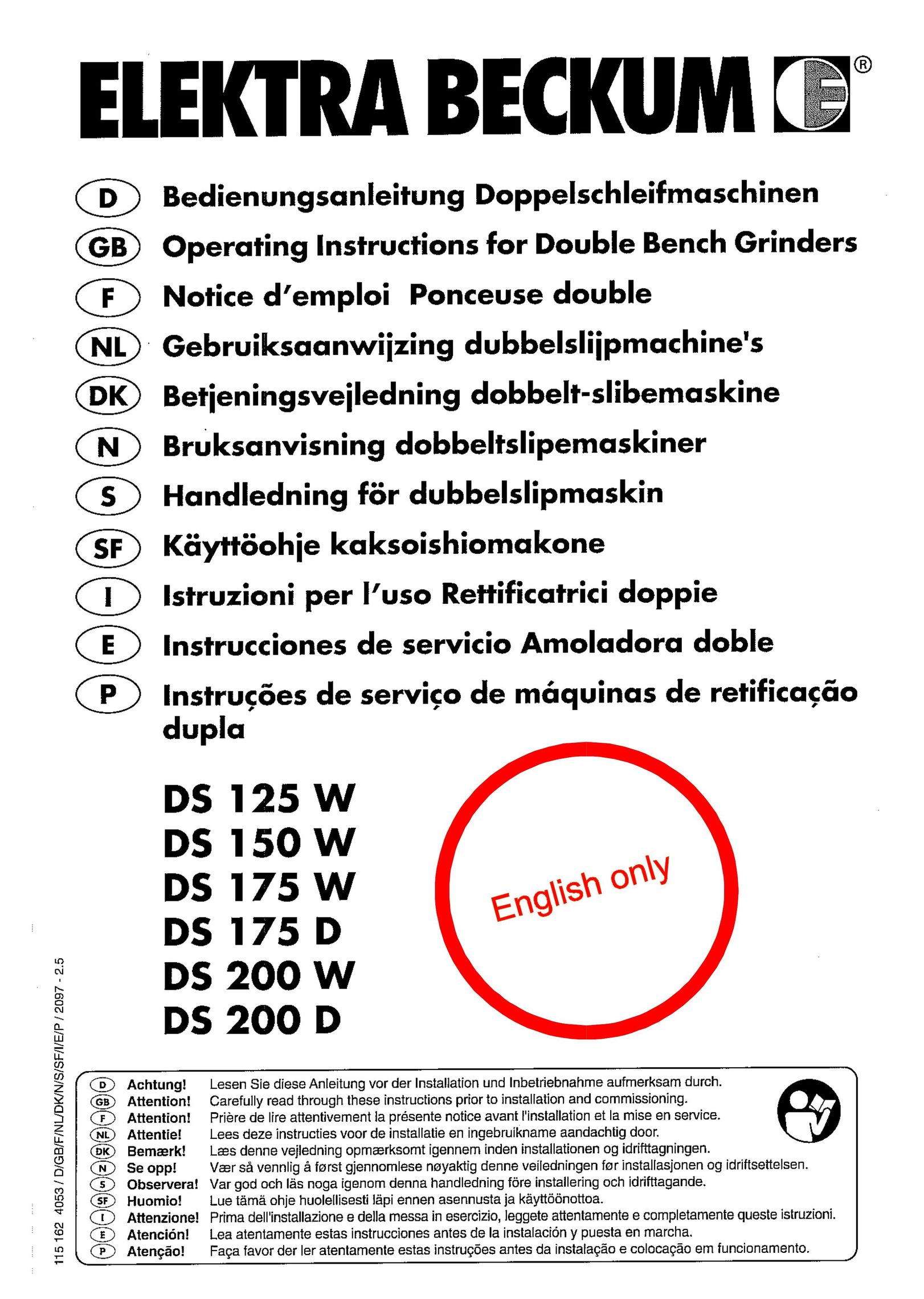 Elektra Beckum DS 175 W Grinder User Manual