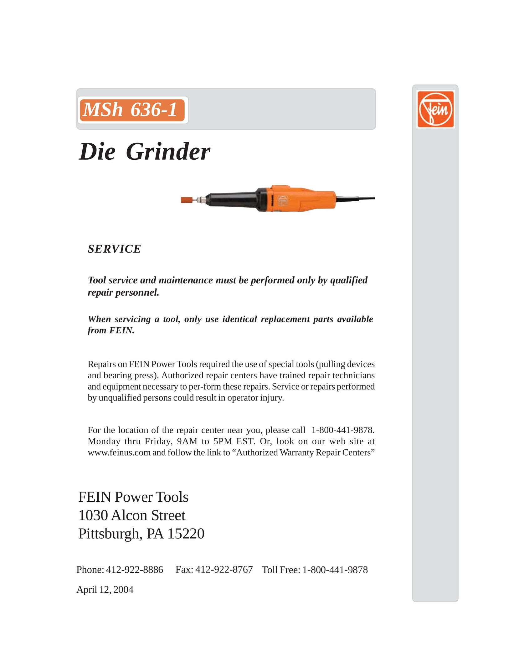 FEIN Power Tools MSh 636-1 Grinder User Manual