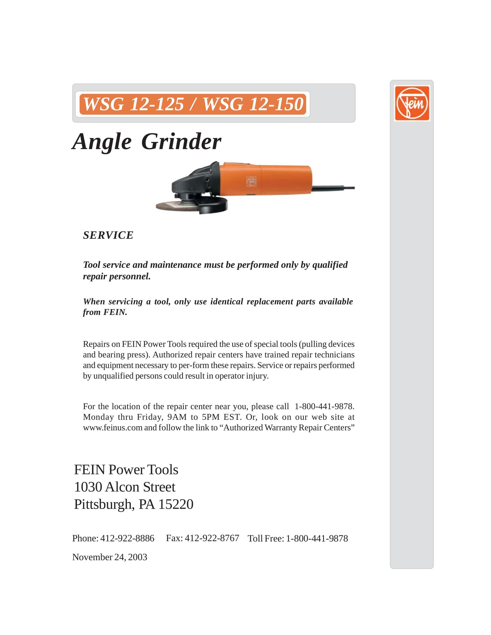 FEIN Power Tools WSG 12-125 Grinder User Manual