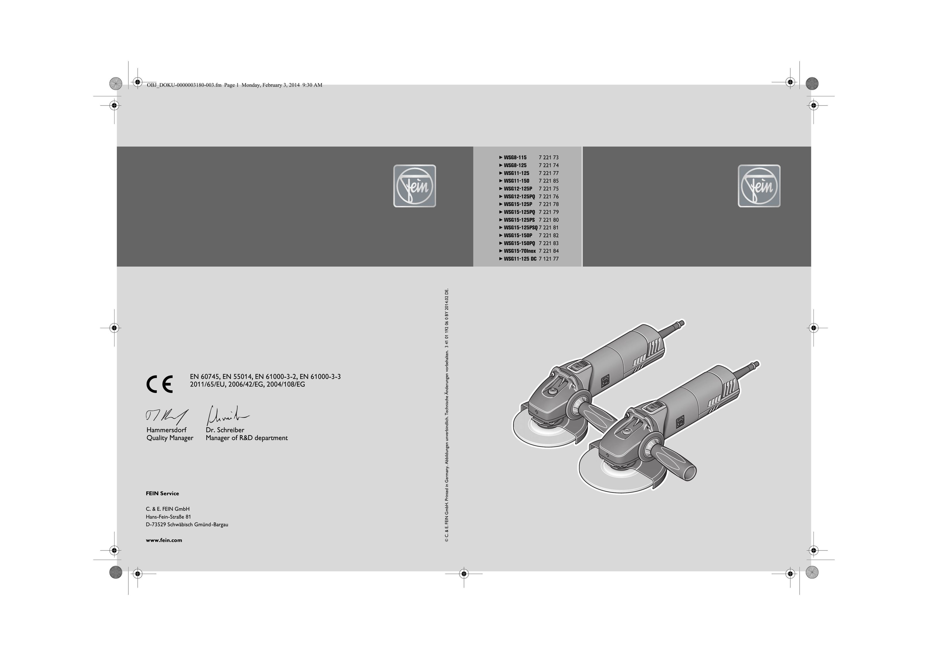 FEIN Power Tools WSG11-125/N09	 Grinder User Manual