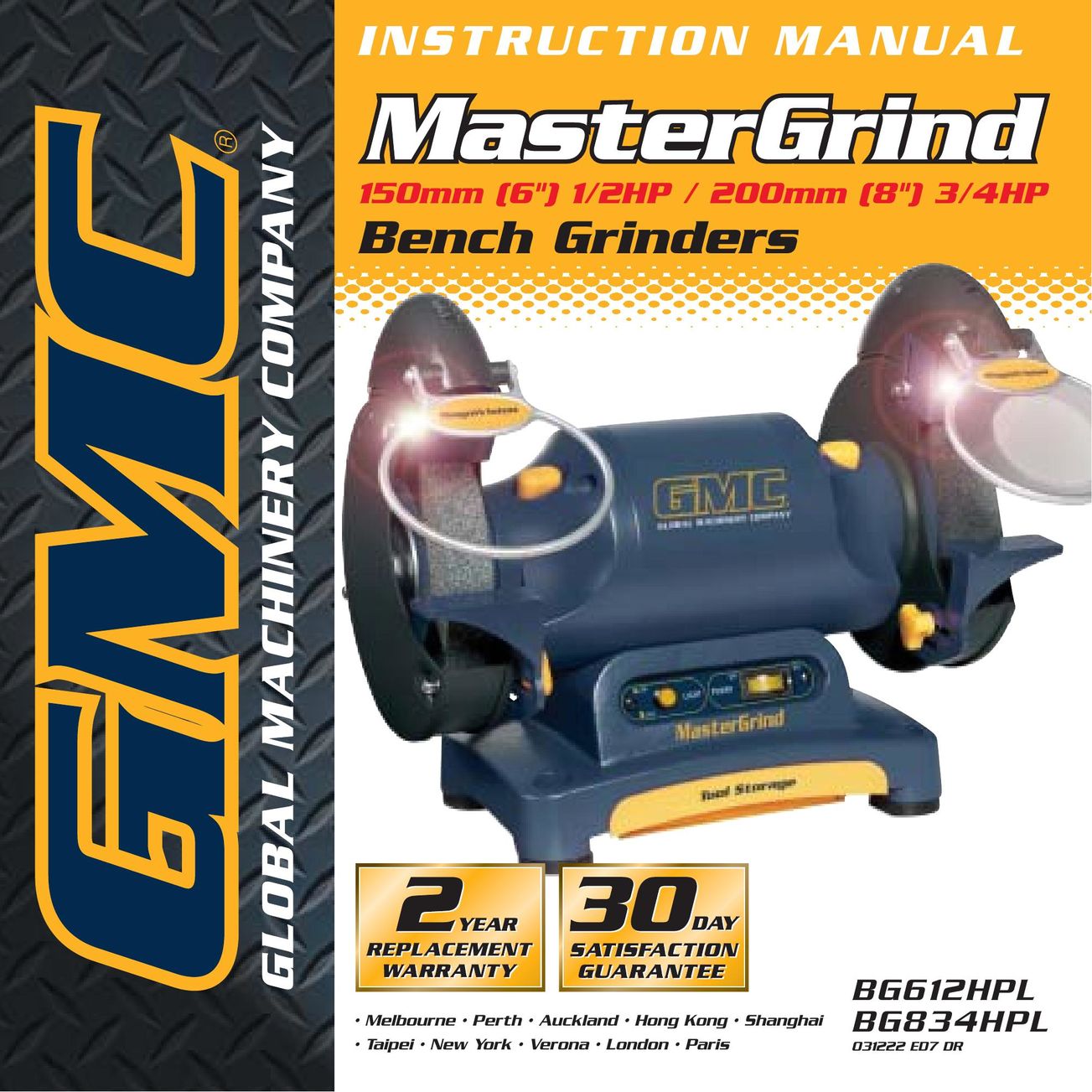 Global Machinery Company BG834HPL Grinder User Manual