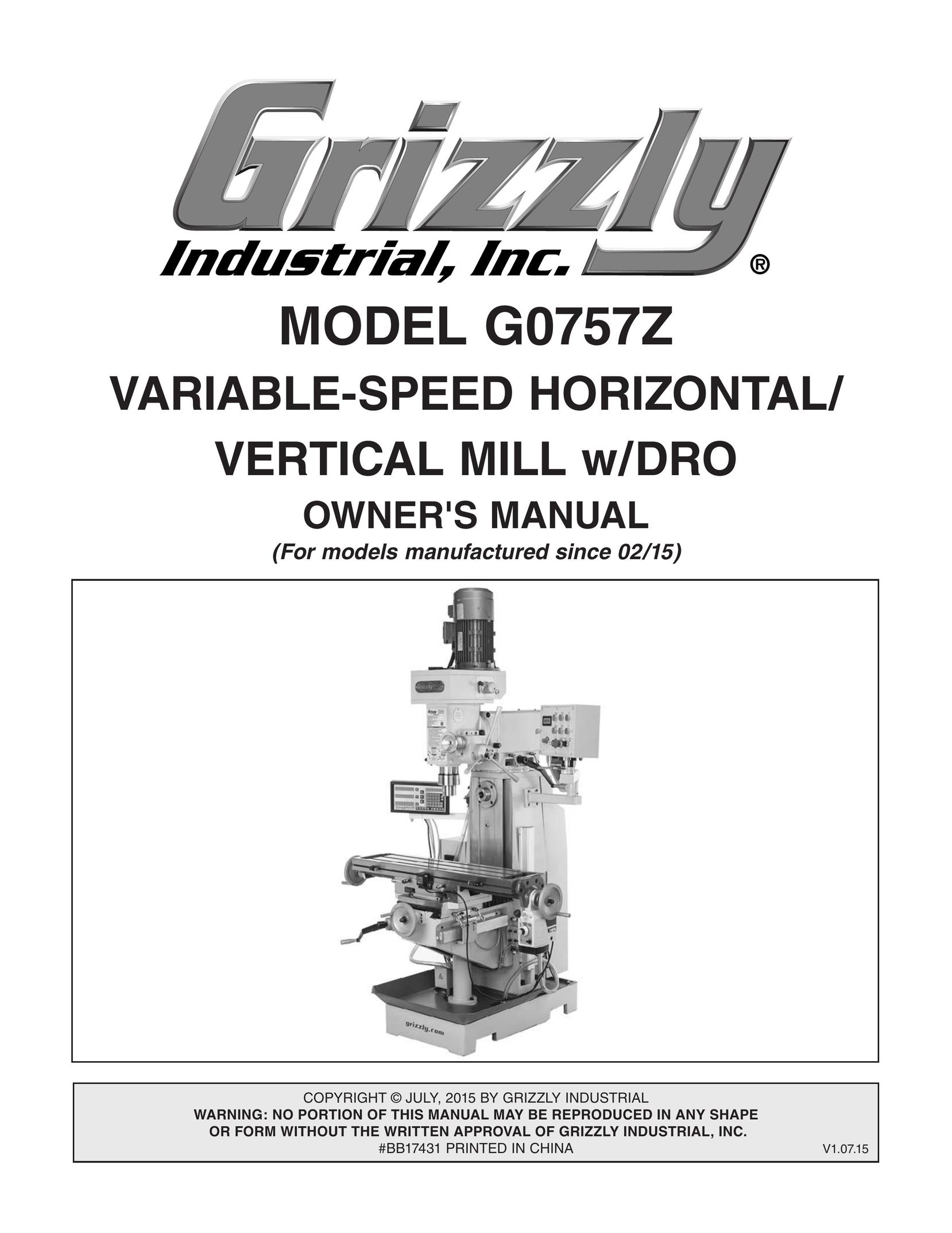 Grizzly G0757Z Grinder User Manual