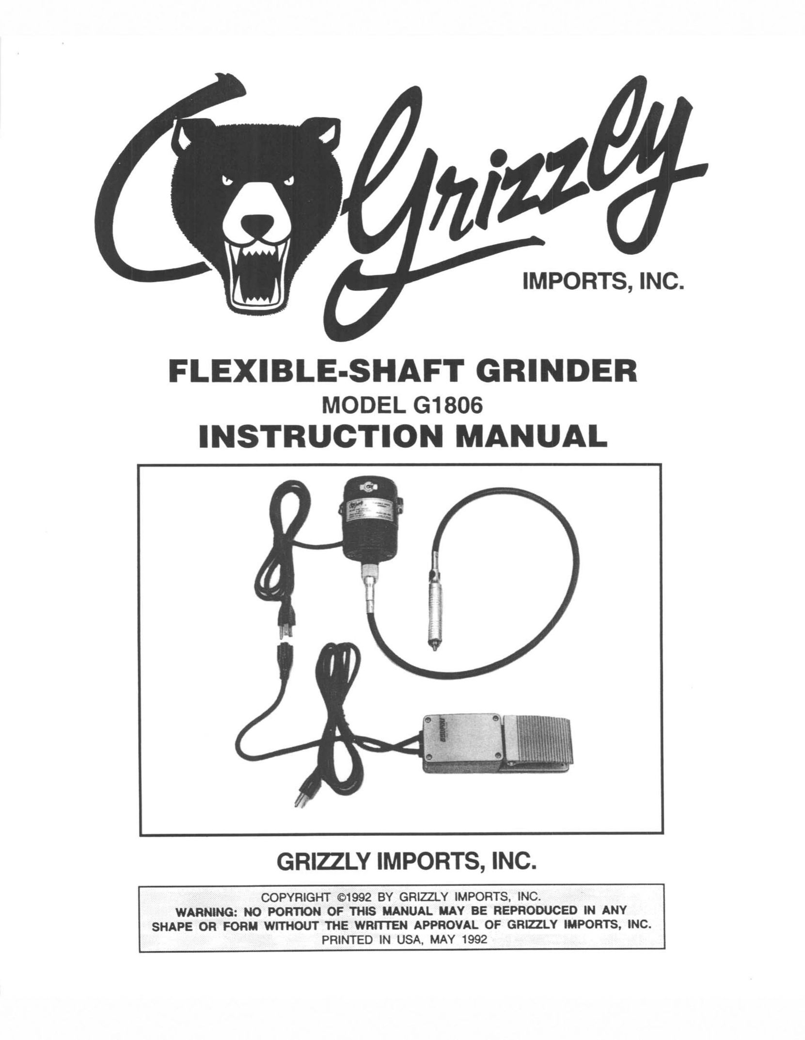Grizzly G1806 Grinder User Manual