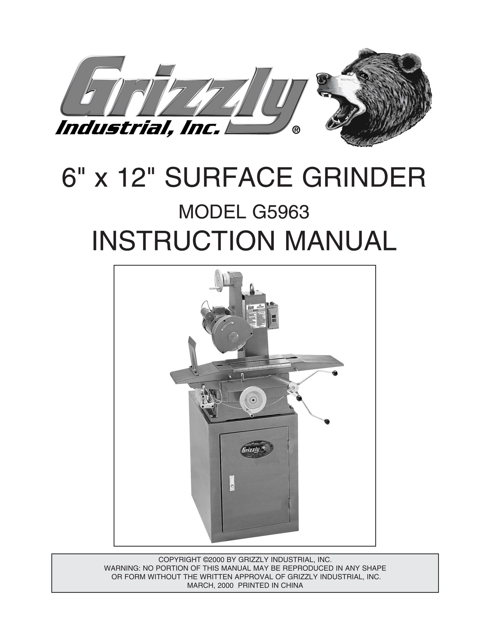 Grizzly G5963 Grinder User Manual