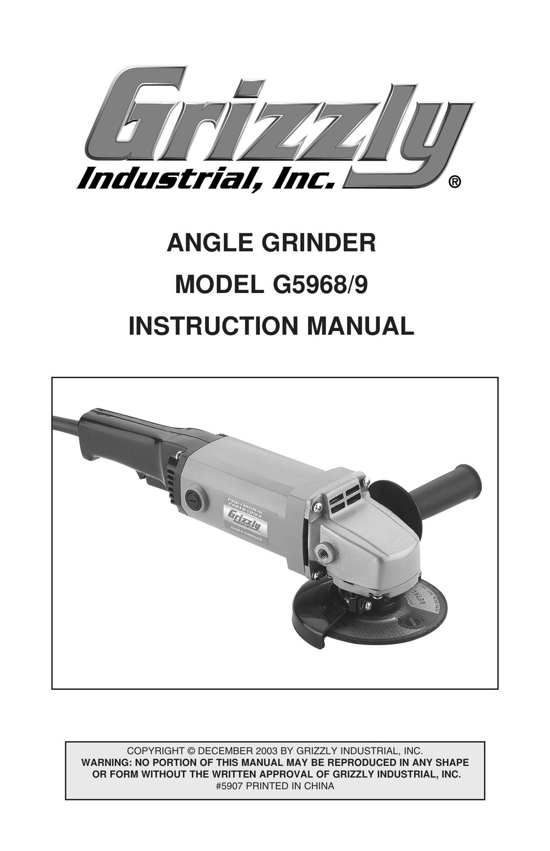 Grizzly G5968 Grinder User Manual