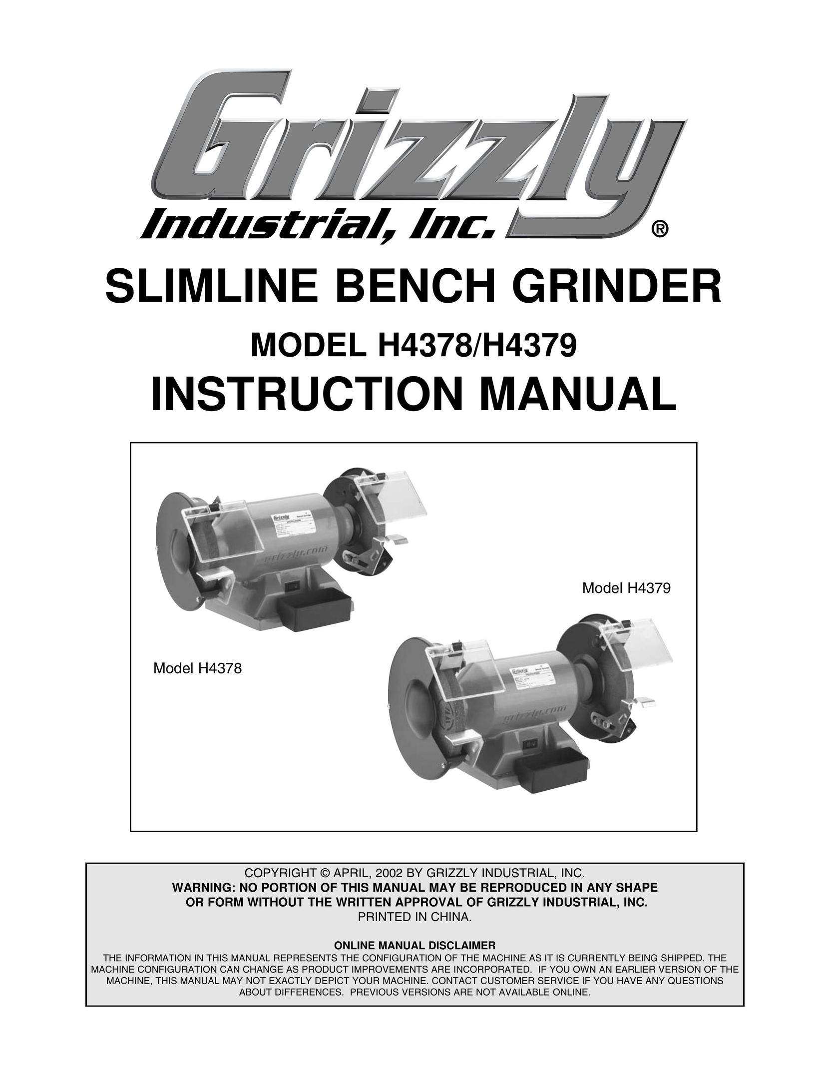 Grizzly G7298 Grinder User Manual