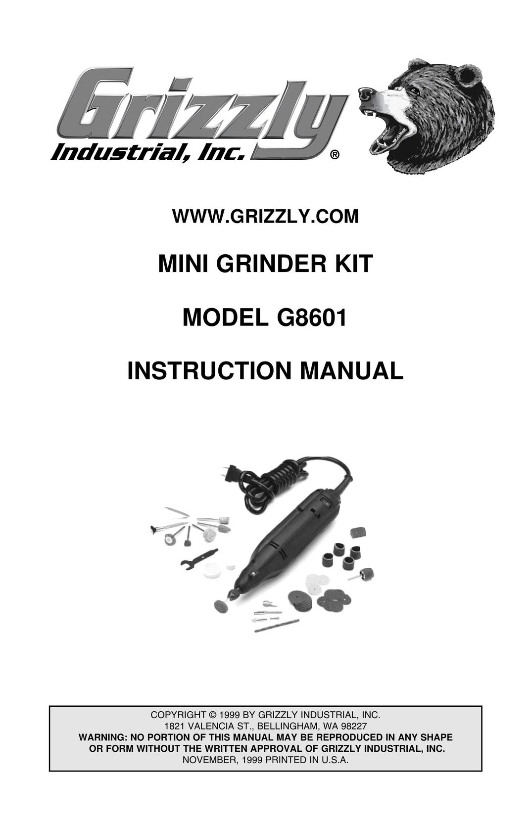 Grizzly G8601 Grinder User Manual