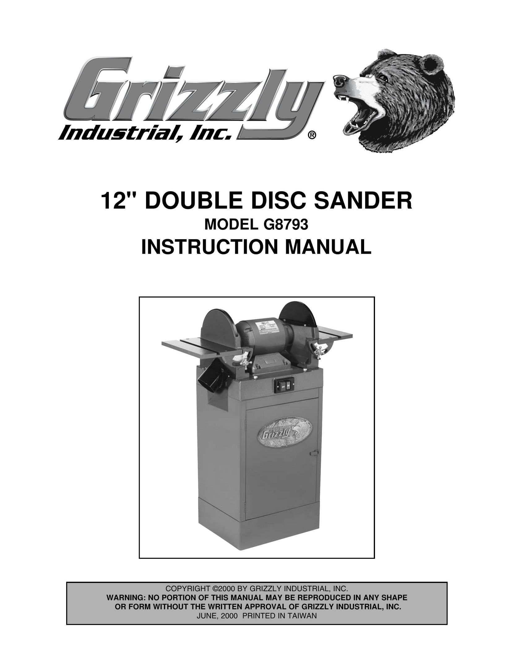 Grizzly G8793 Grinder User Manual