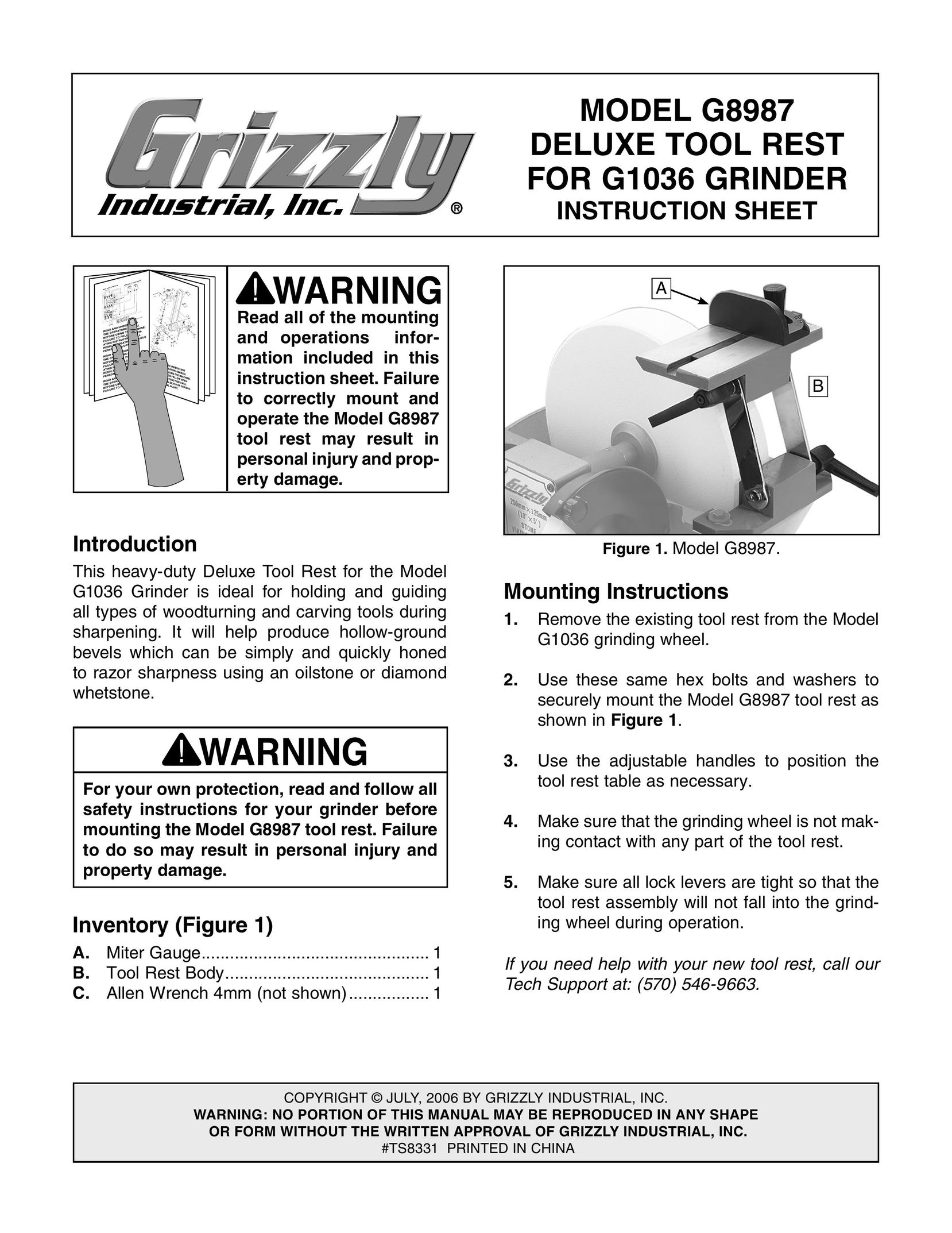 Grizzly G8987 Grinder User Manual