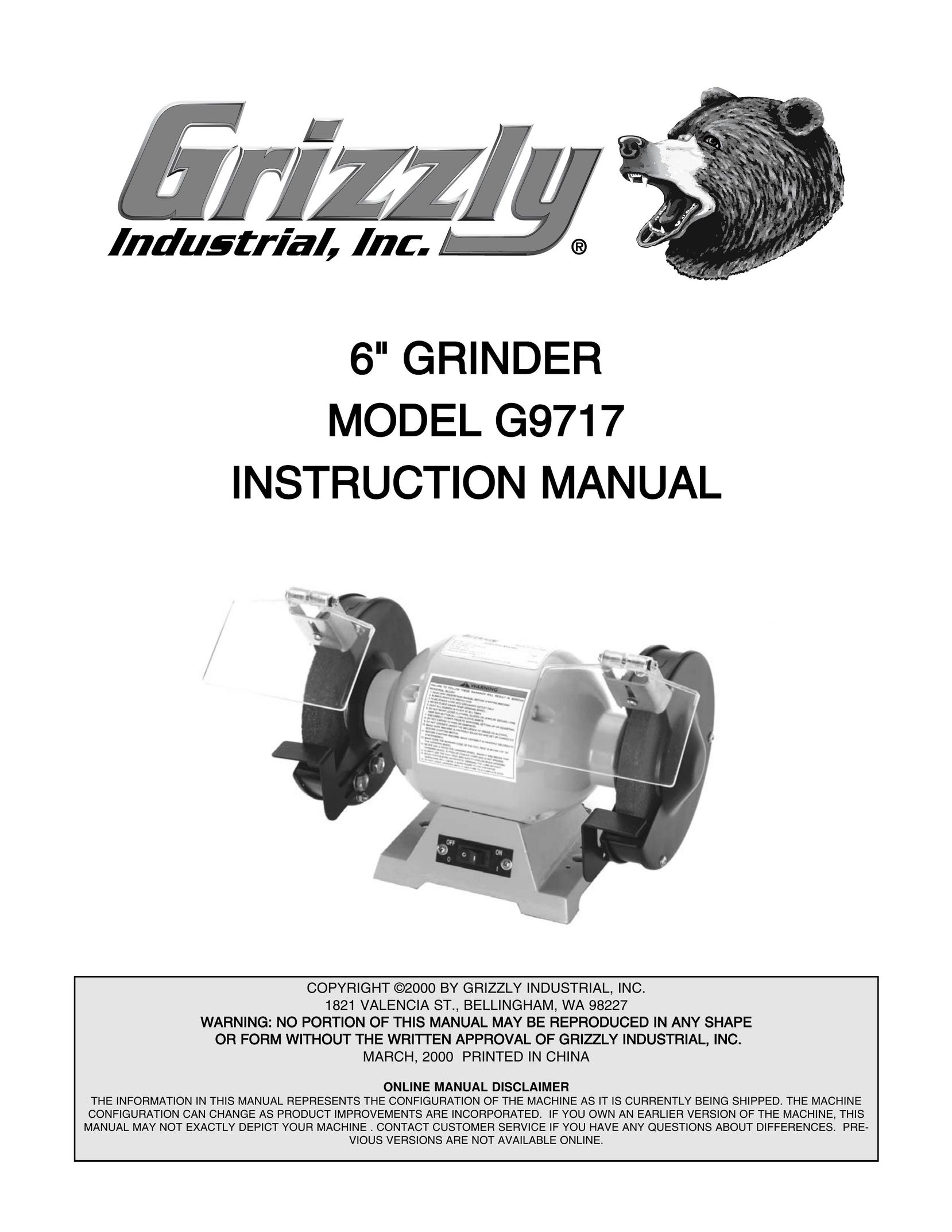 Grizzly G9717 Grinder User Manual