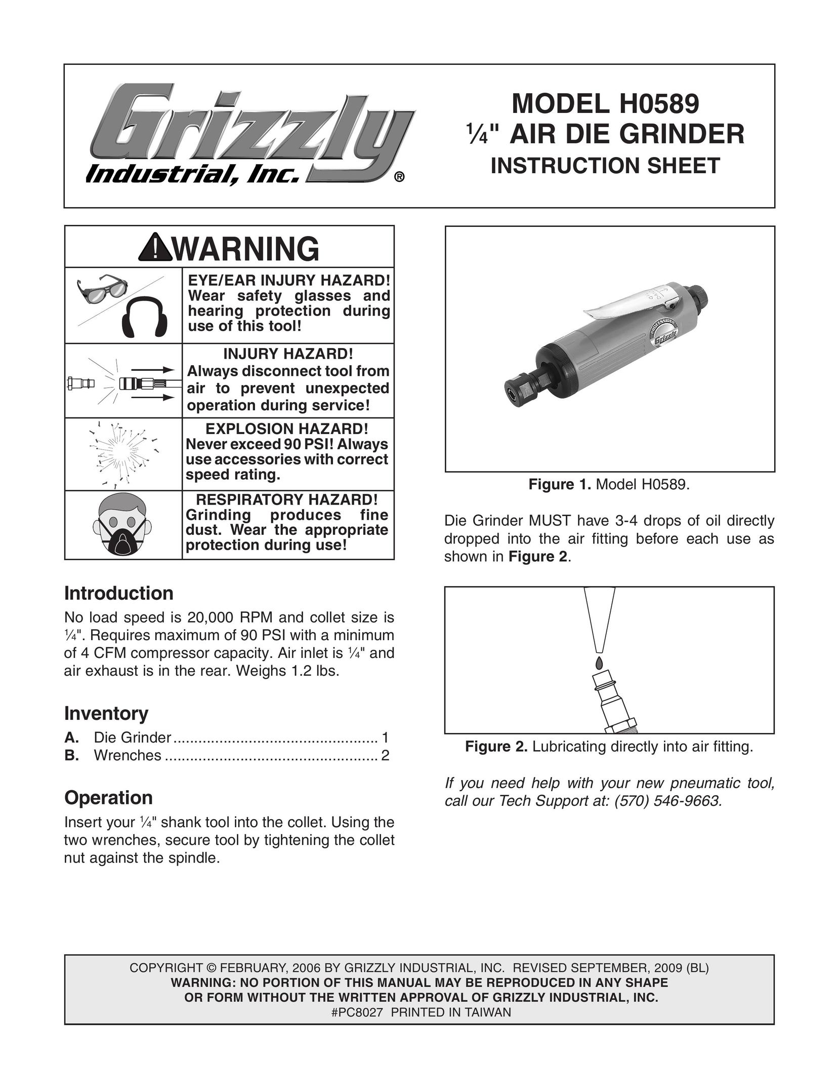 Grizzly H0589 Grinder User Manual