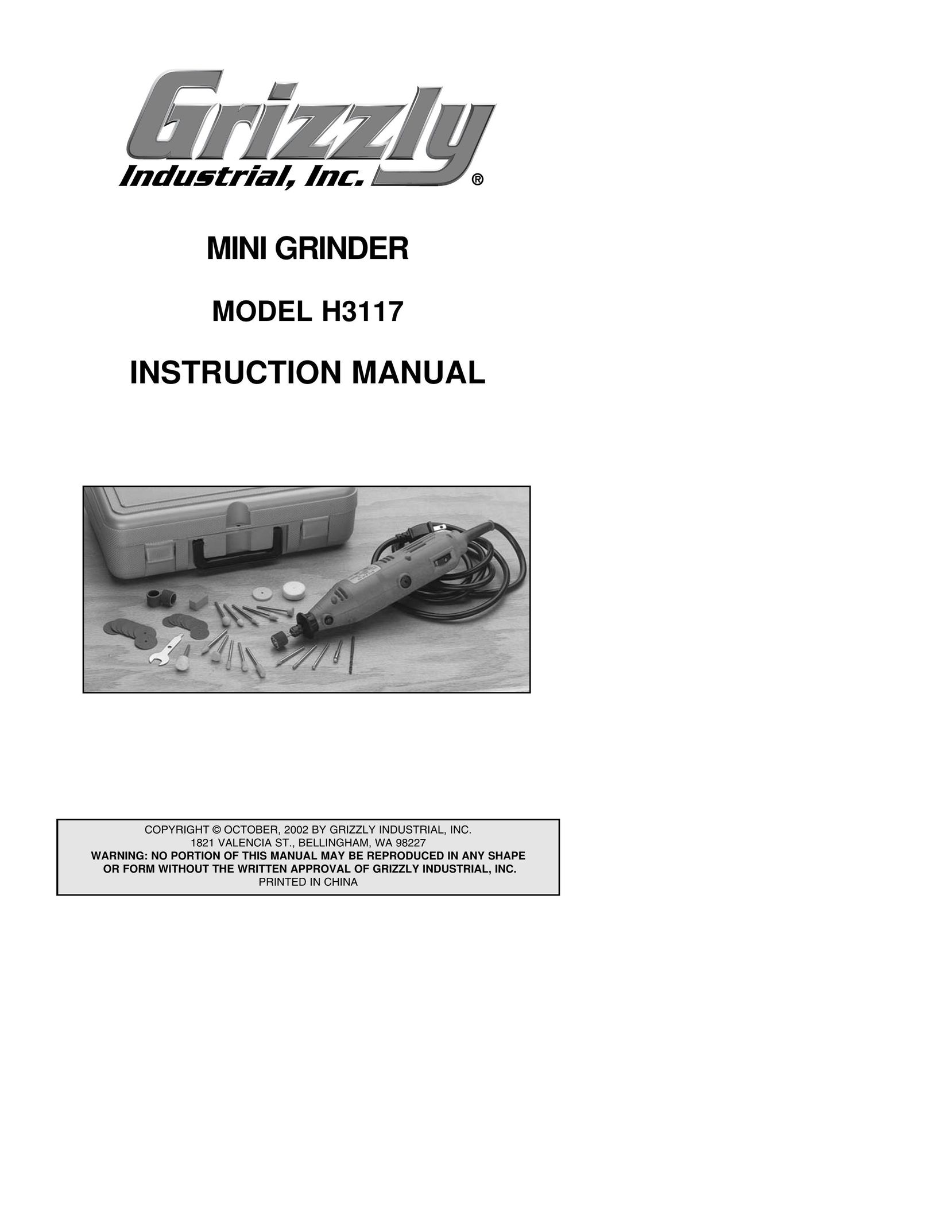 Grizzly H3117 Grinder User Manual