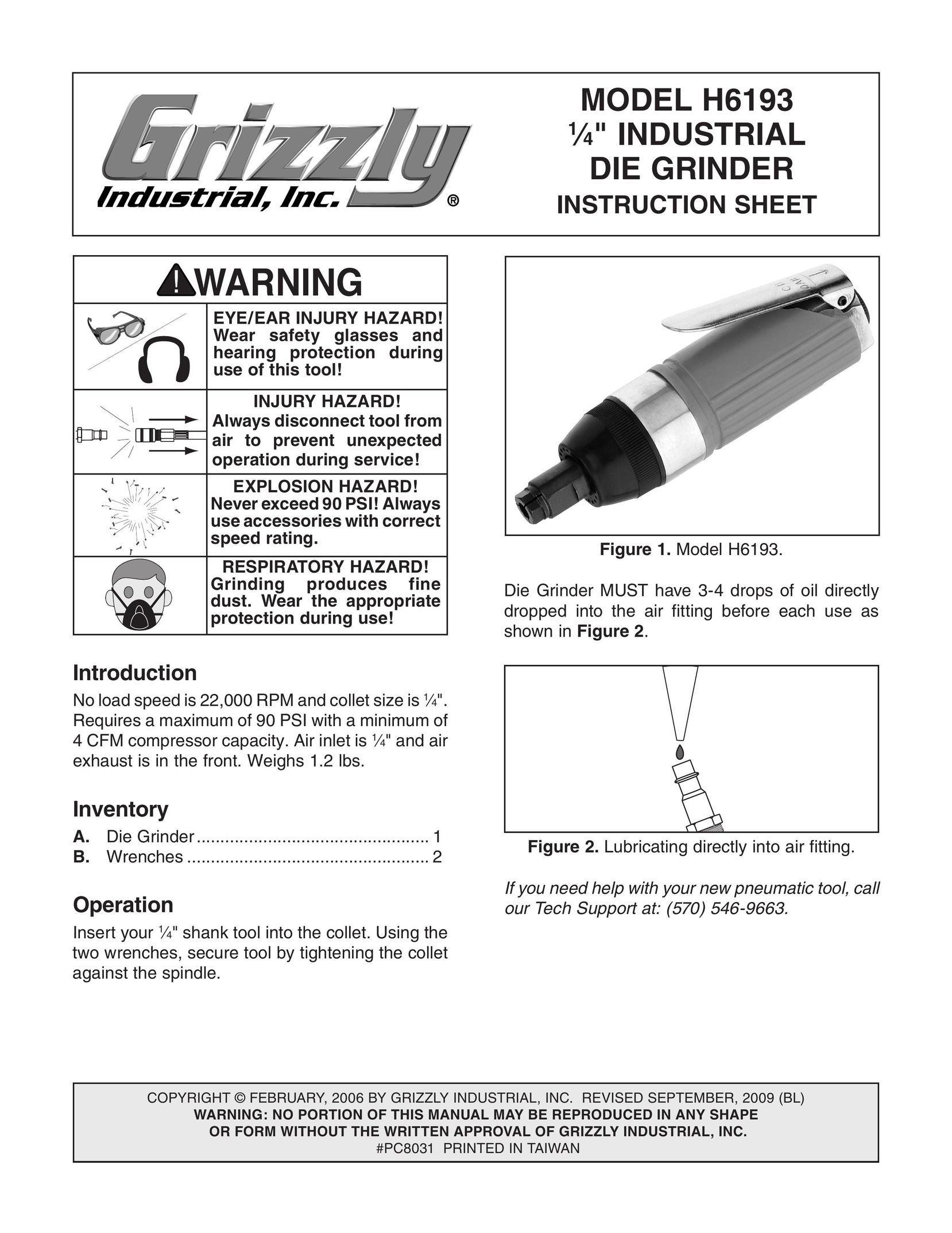 Grizzly H6193 Grinder User Manual