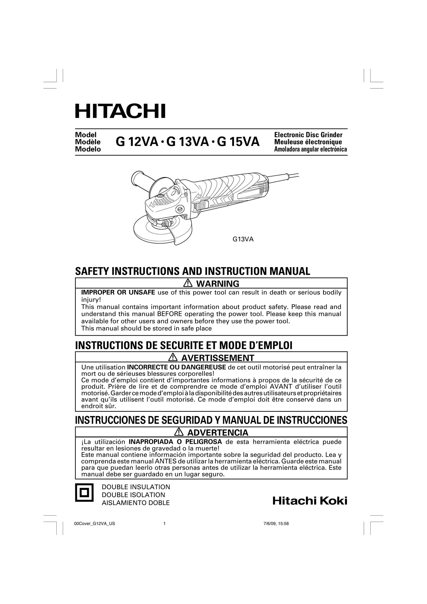 Hitachi electric disc grinder Grinder User Manual