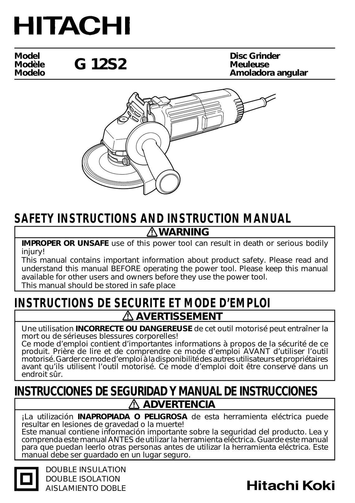 Hitachi G 12S2 Grinder User Manual