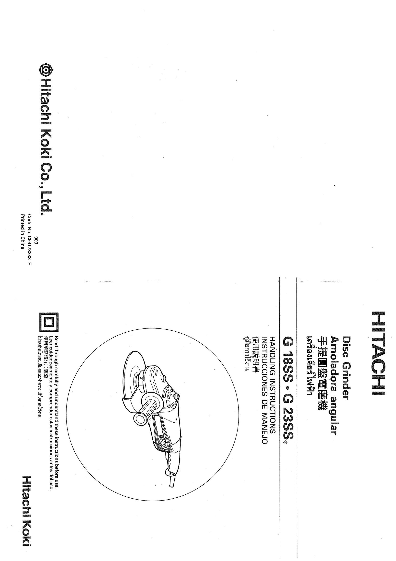 Hitachi G 18SS Grinder User Manual