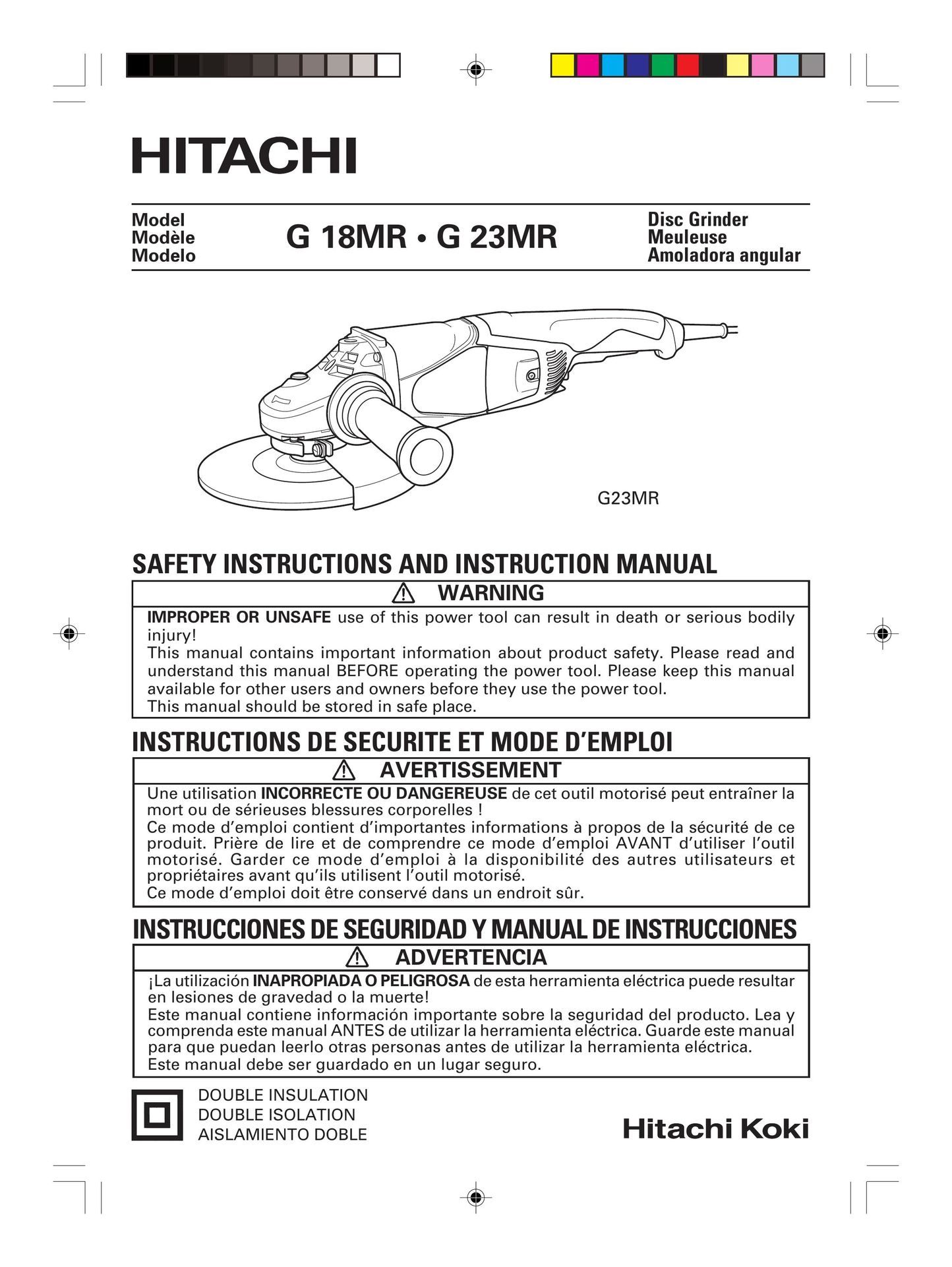 Hitachi G 23MR Grinder User Manual
