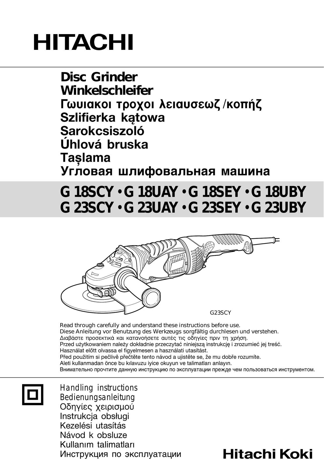 Hitachi G23SCY Grinder User Manual
