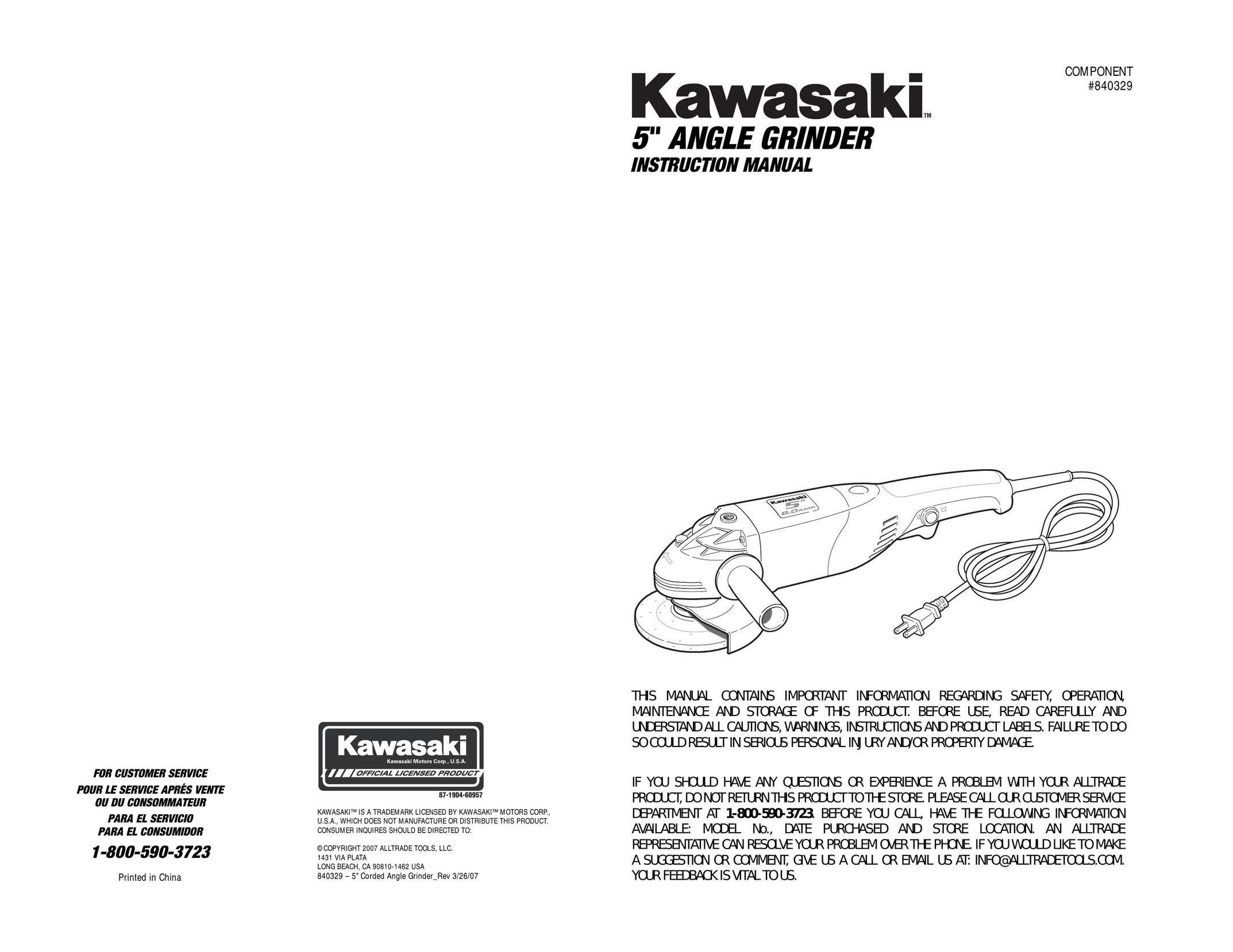 Kawasaki 840329 Grinder User Manual