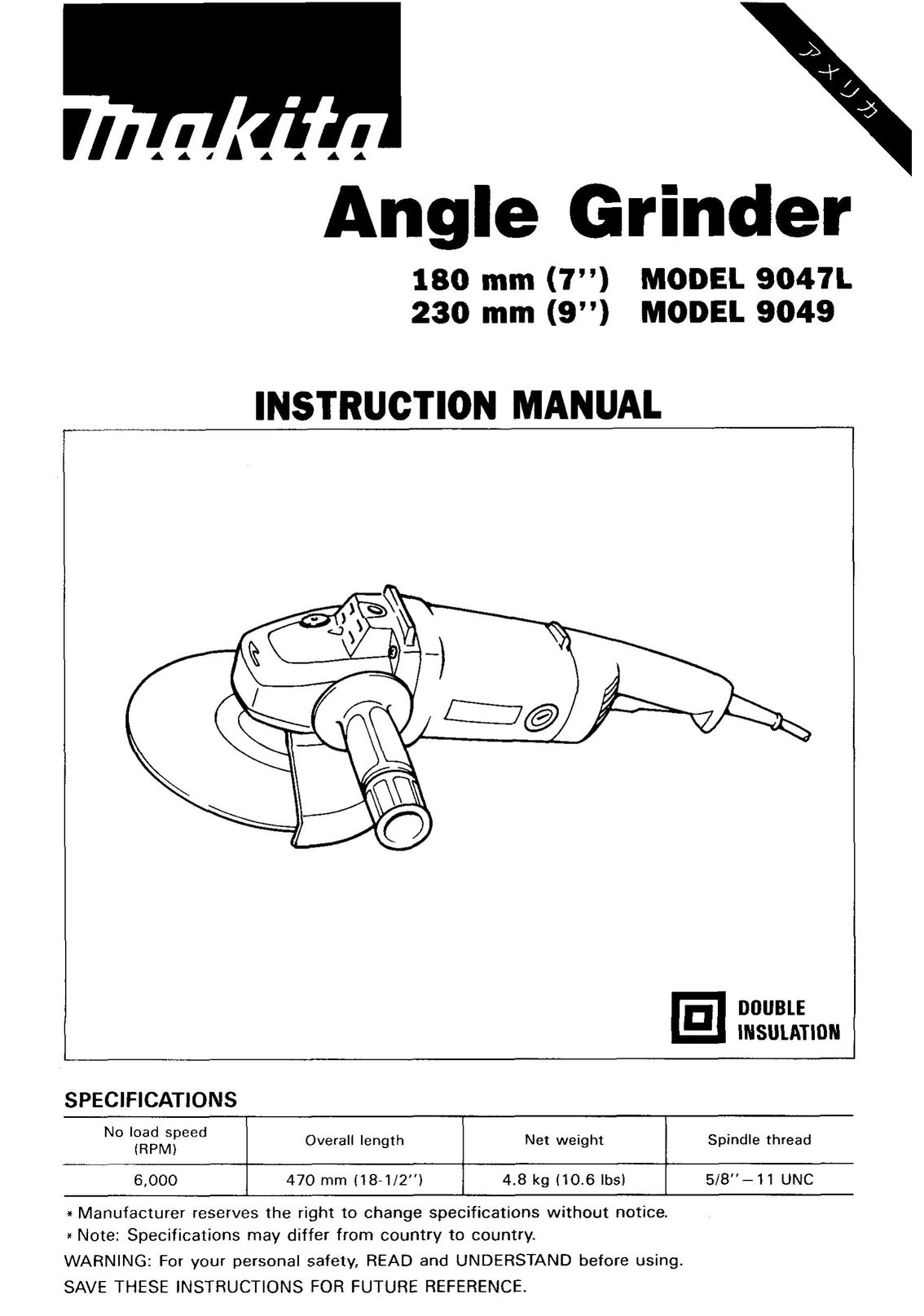 Makita 9047L Grinder User Manual
