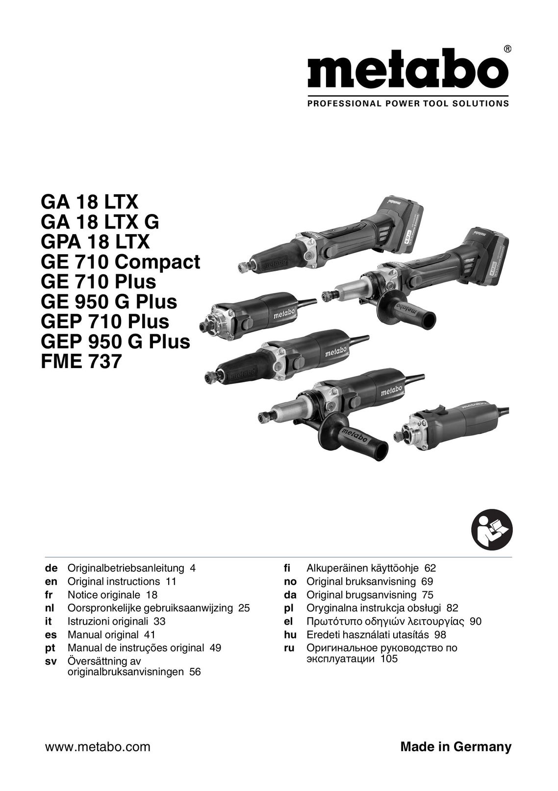 Metabo GA 18 LTX BARE Grinder User Manual
