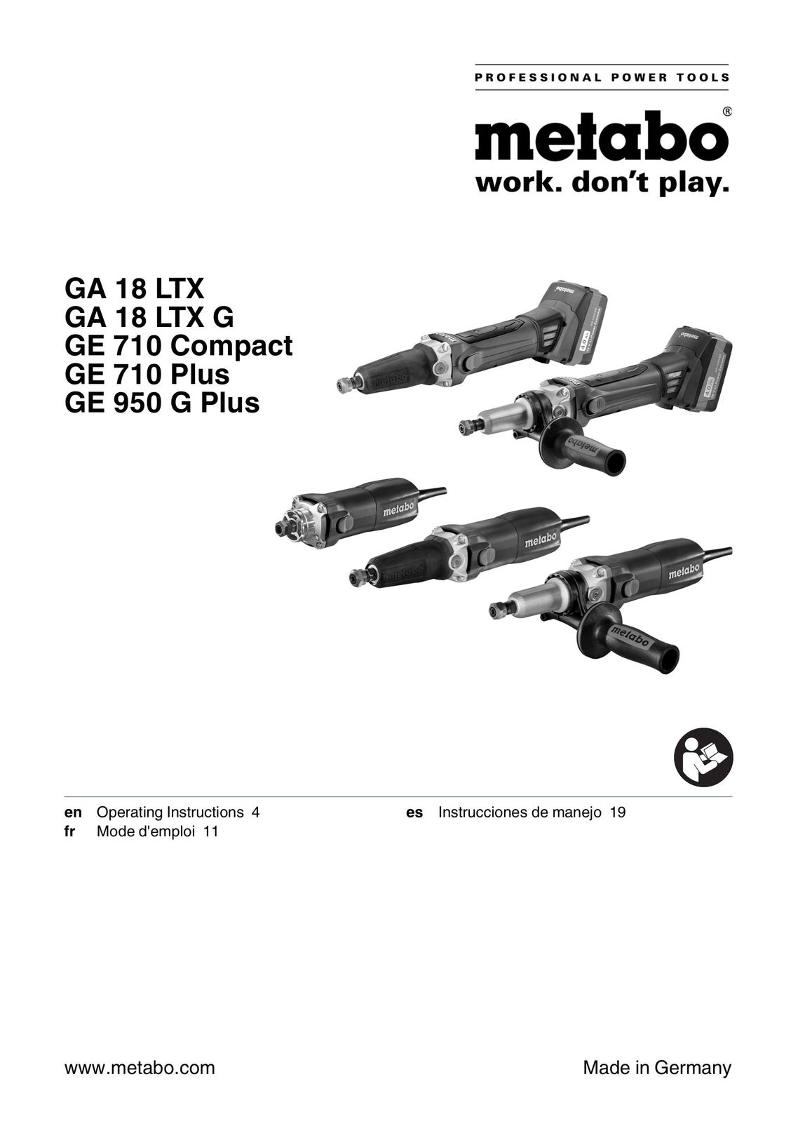 Metabo GA 18 LTX G 5.2 Grinder User Manual