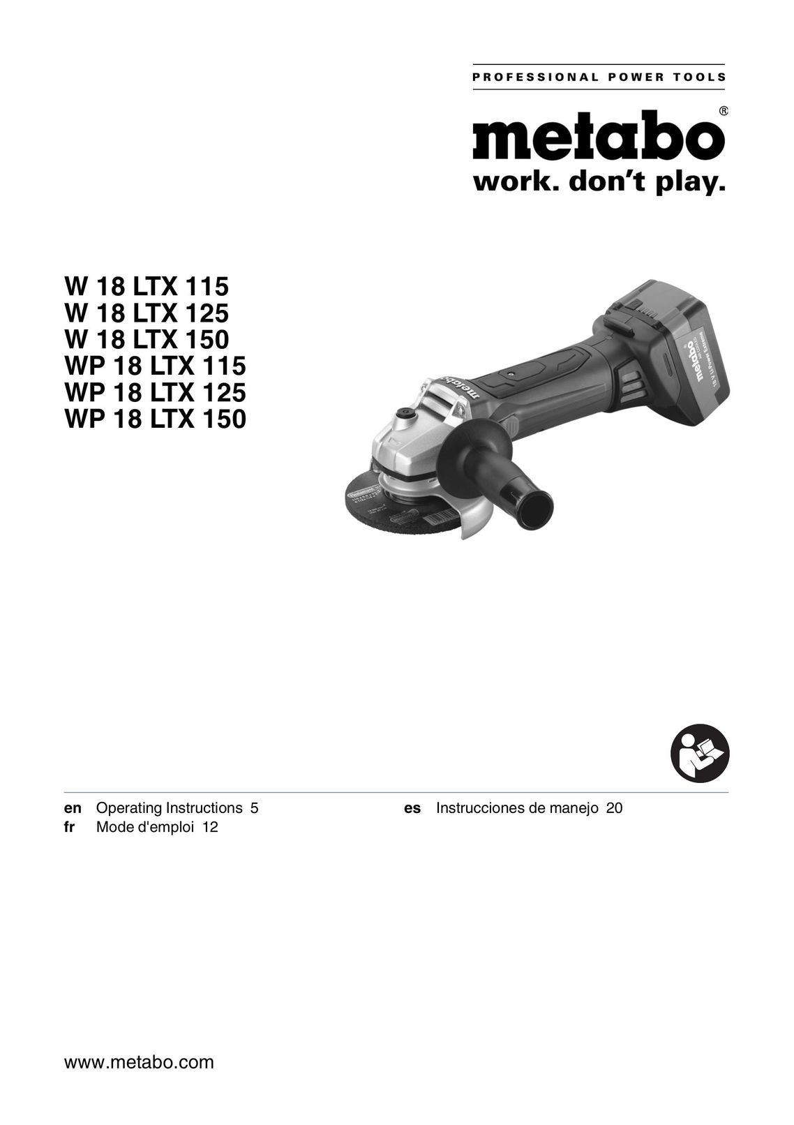 Metabo WP 18 LTX 150 Grinder User Manual