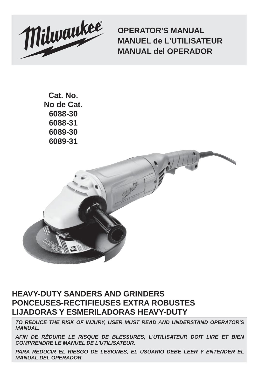 Milwaukee 6089-30 Grinder User Manual