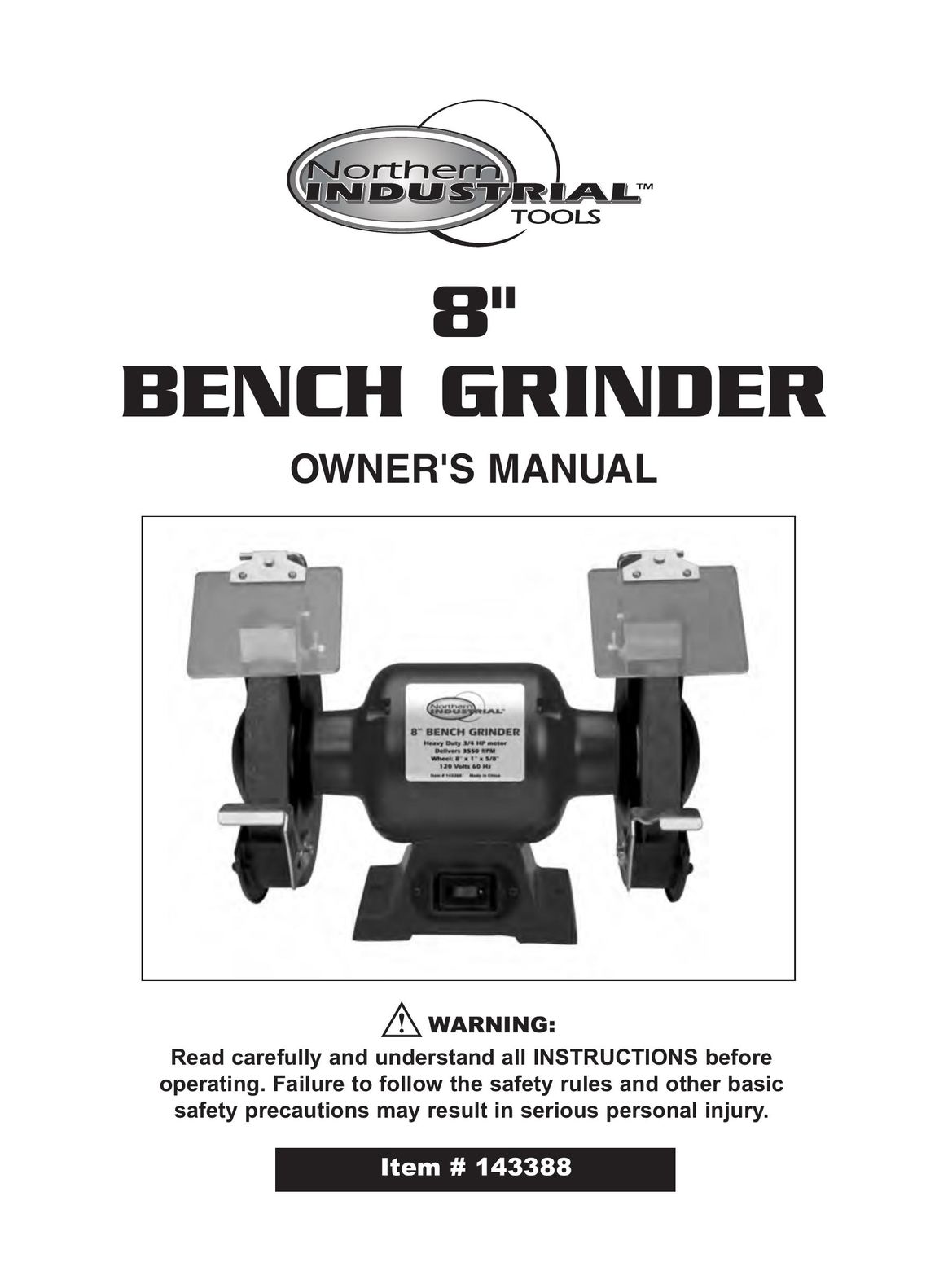 Northern Industrial Tools 143388 Grinder User Manual