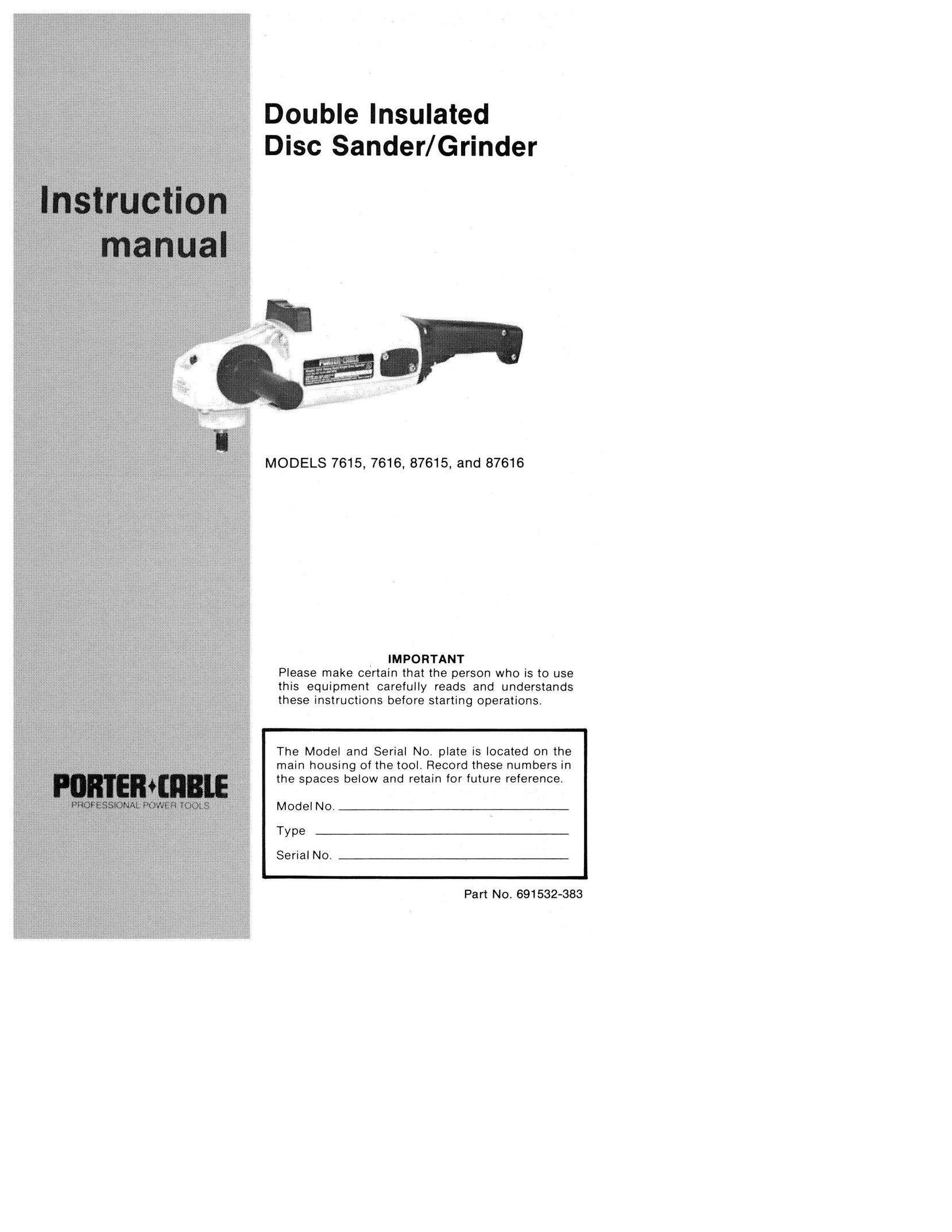 Porter-Cable 87615 Grinder User Manual
