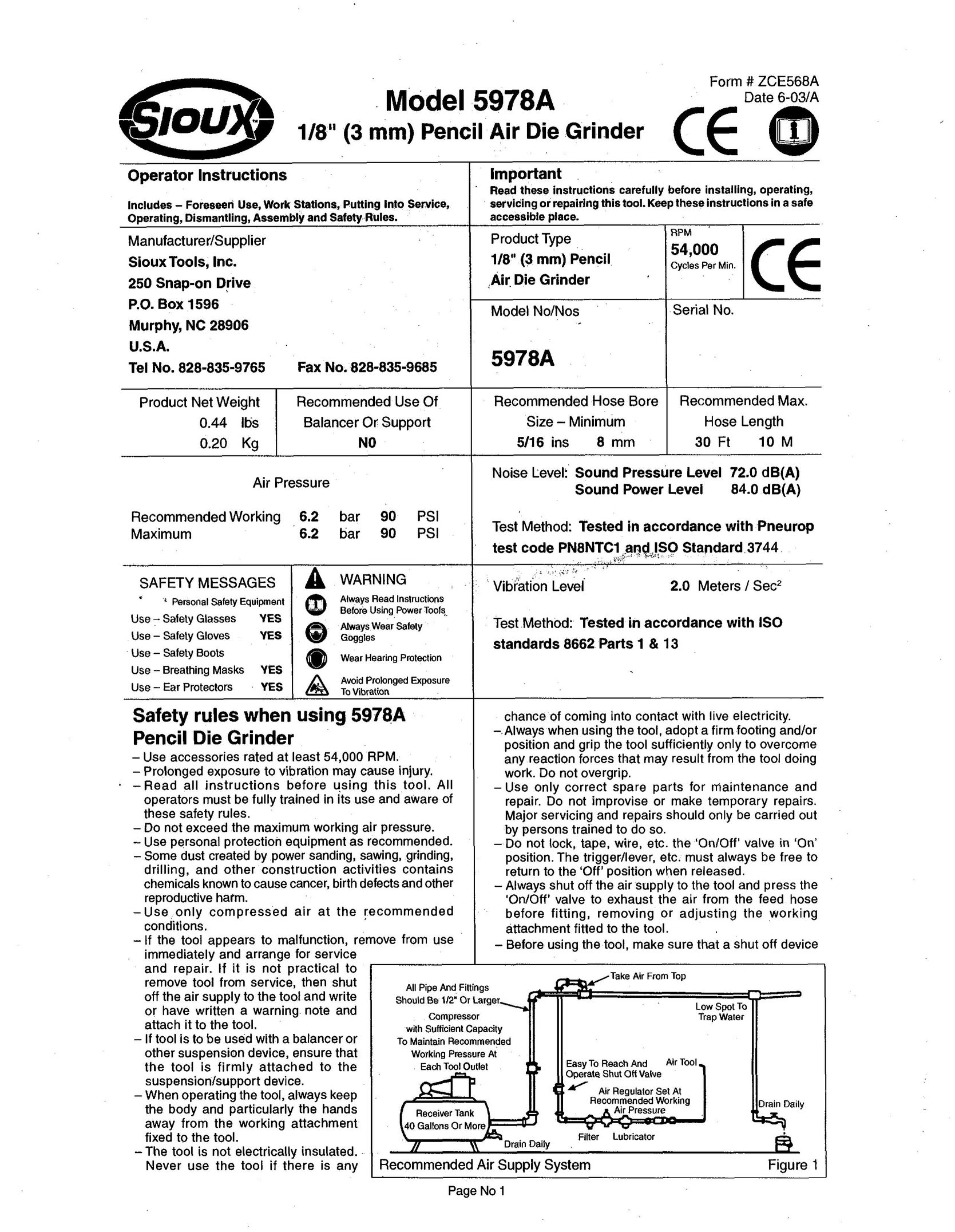 Sioux Tools 5978A Grinder User Manual