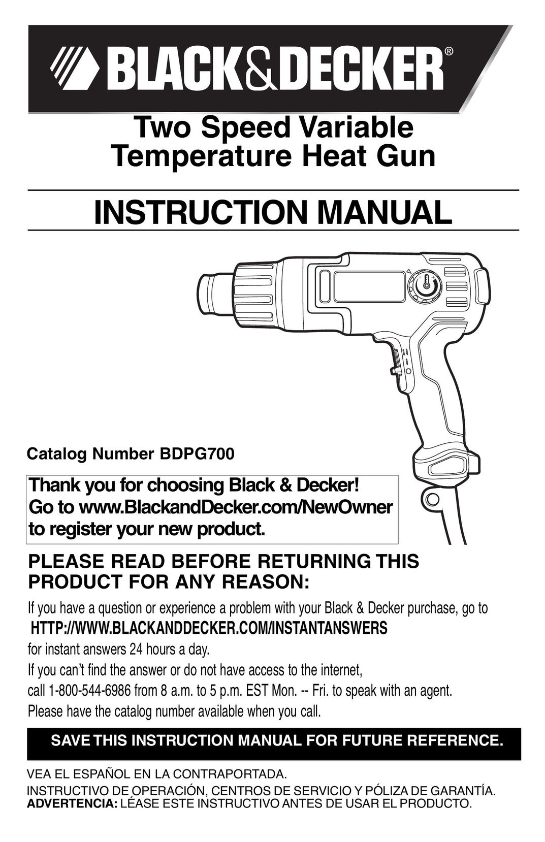 Black & Decker BDPG700 Heat Gun User Manual