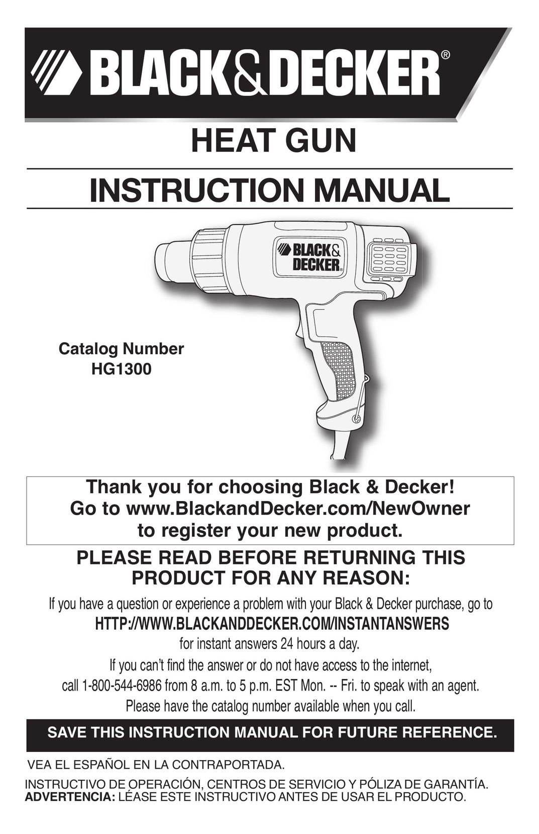 Black & Decker HG1300 Heat Gun User Manual